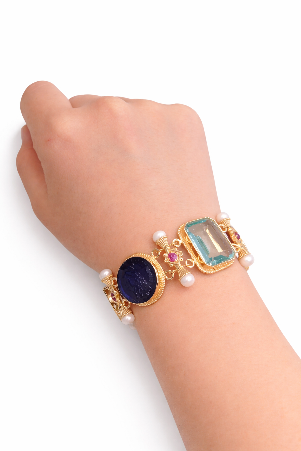 925YG STATION PERFIL MEN WITH MABE PEARL RUBY BRACELET