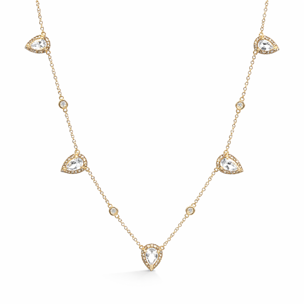 Collar de Estación en Oro 14K con Topacio Blanco