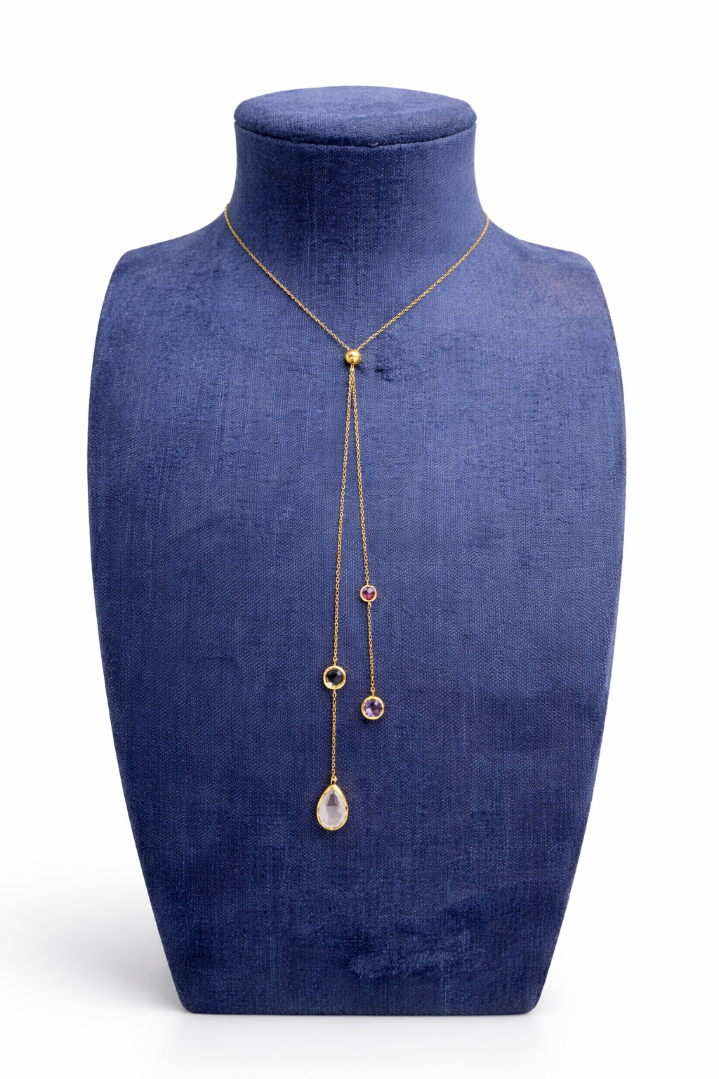 925YG LARIAT DROP ROSE QUART STATION GARNET AMETHYST NECKLACE