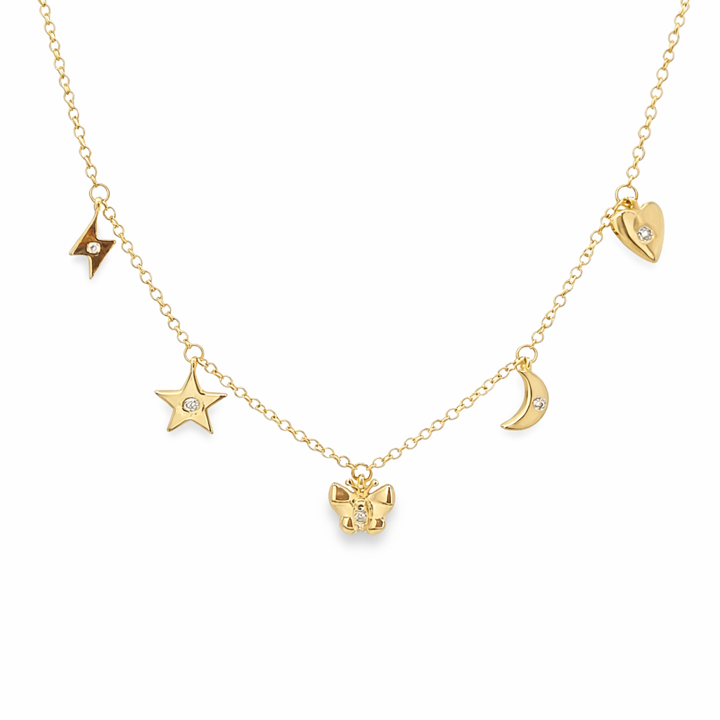 Collar con Dijes de Diamante en Oro 14K