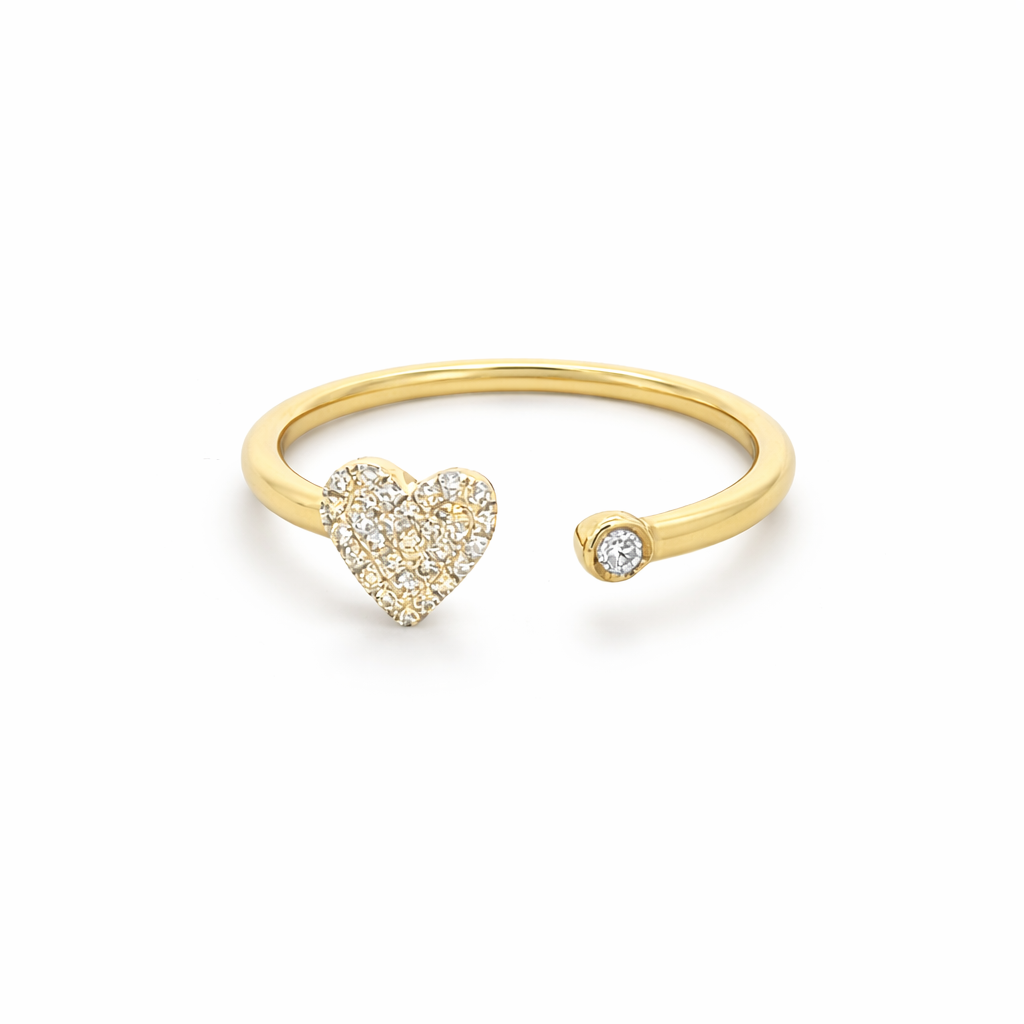 D0.09 14KY DIAMOND HEART CUFF RING  T7