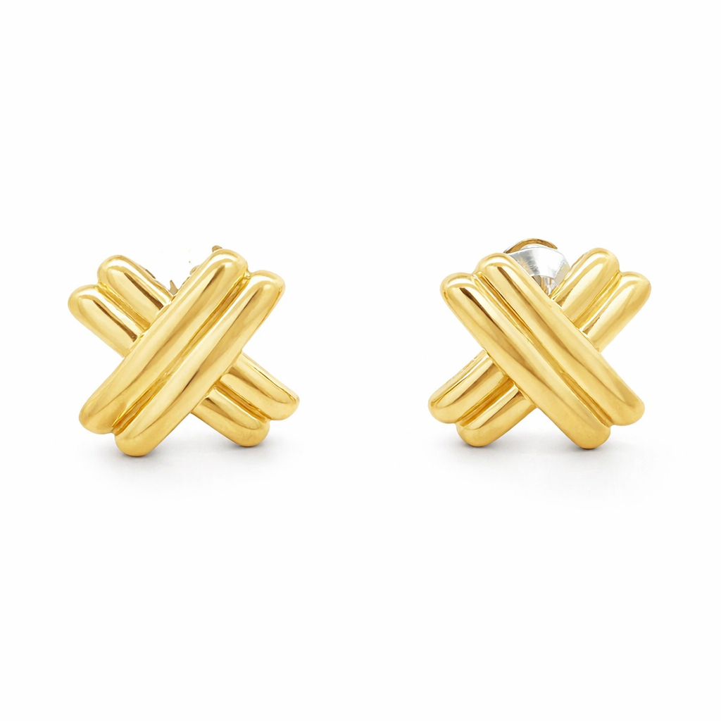 14KY DOUBLE X PUFFY EARRINGS