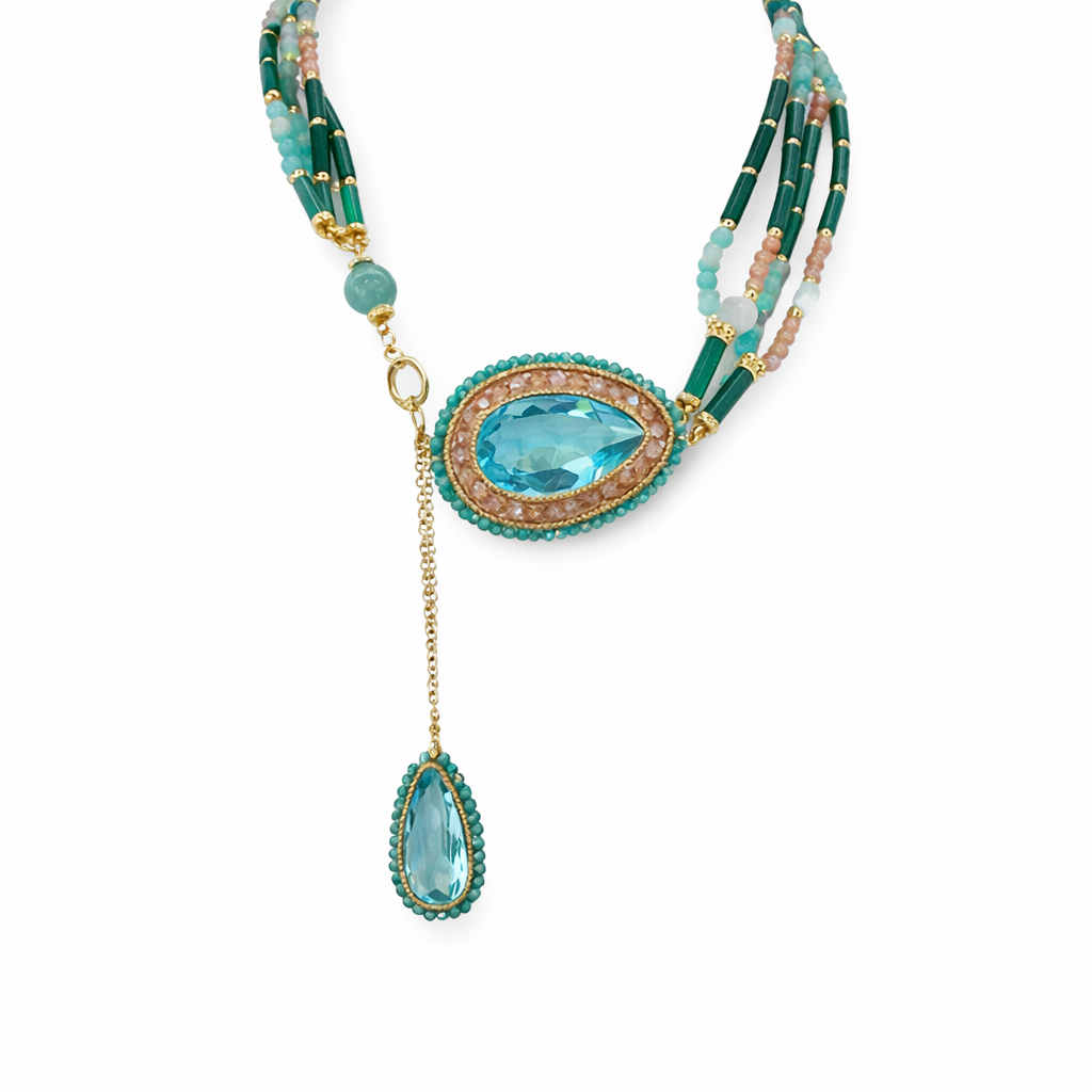925YG FLAT AQUA MARINA ZIRNI VERDE NECKLACE