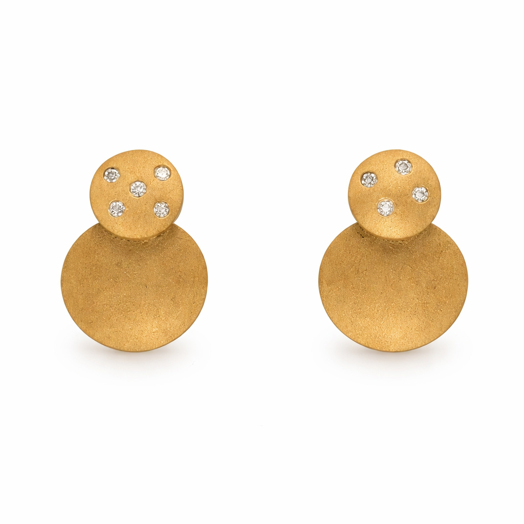 D0.16CT 14KY DOUBLE CIRCLE SMOOTH MATE Y FIVE DIAMOND EARRINGS