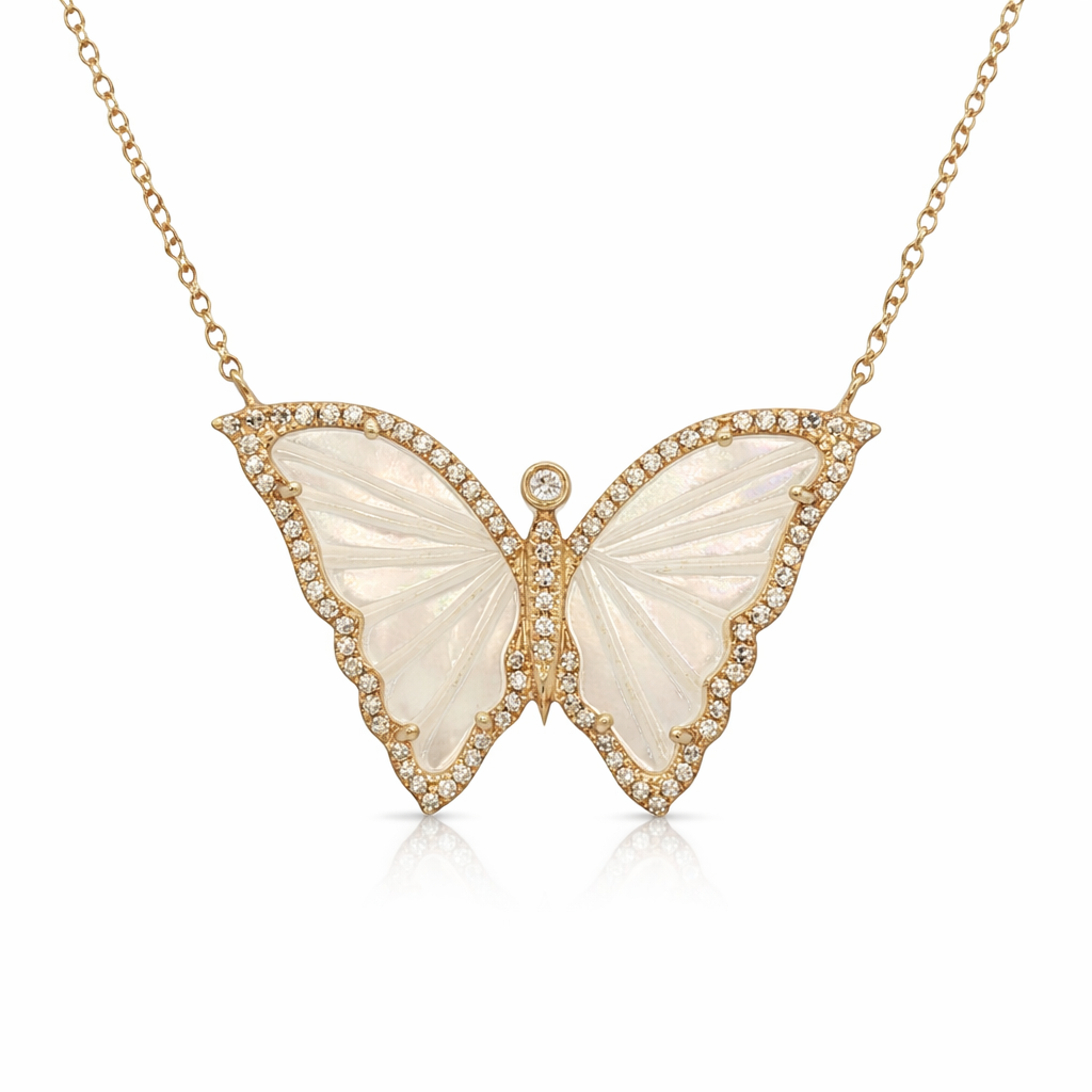 Collar Mariposa de Madreperla y Diamantes en Oro 14K