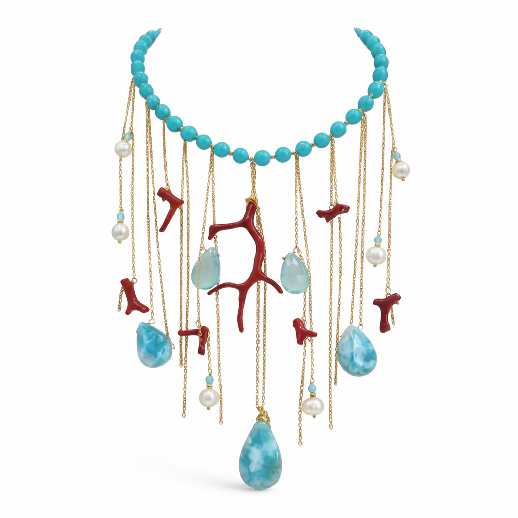 925YG LARIMAR CALLO PERLE NECKLACE