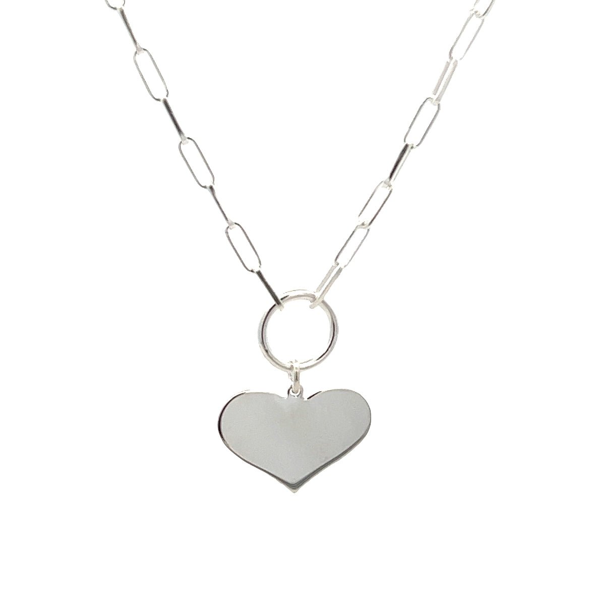 925 SILVER HEART ON A PAPER CLIP CHAIN NECKLACE - C'SANTOS