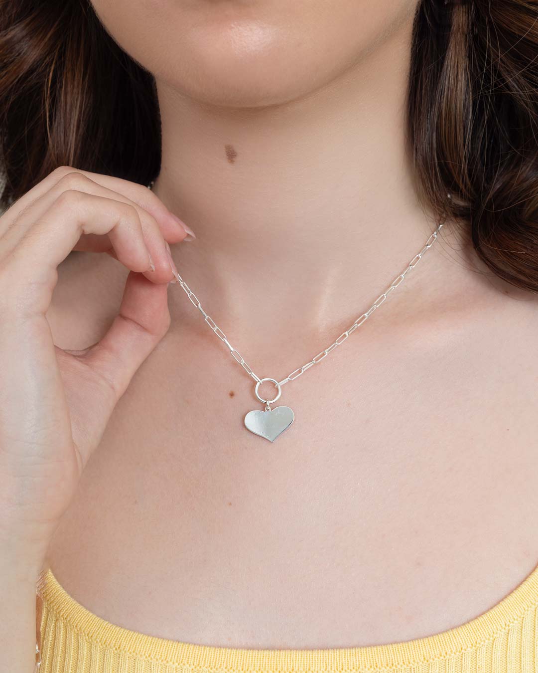 925 SILVER HEART ON A PAPER CLIP CHAIN NECKLACE - C'SANTOS