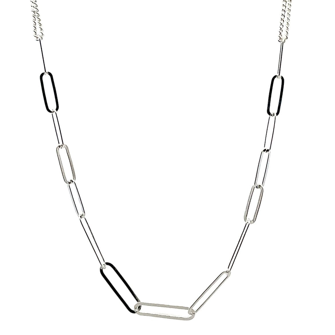 925 SILVER PAPER CLIP & DOUBLE LINE CUBAN LINK NECKLACE - C'SANTOS