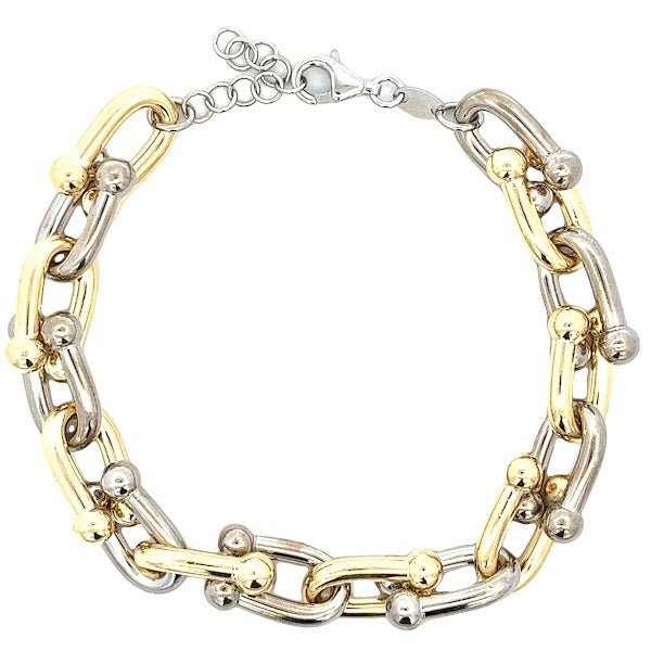 925 SILVER TWO TONE RH/GP HORSE SHOE LINK BRACELET 7.5 - C'SANTOS