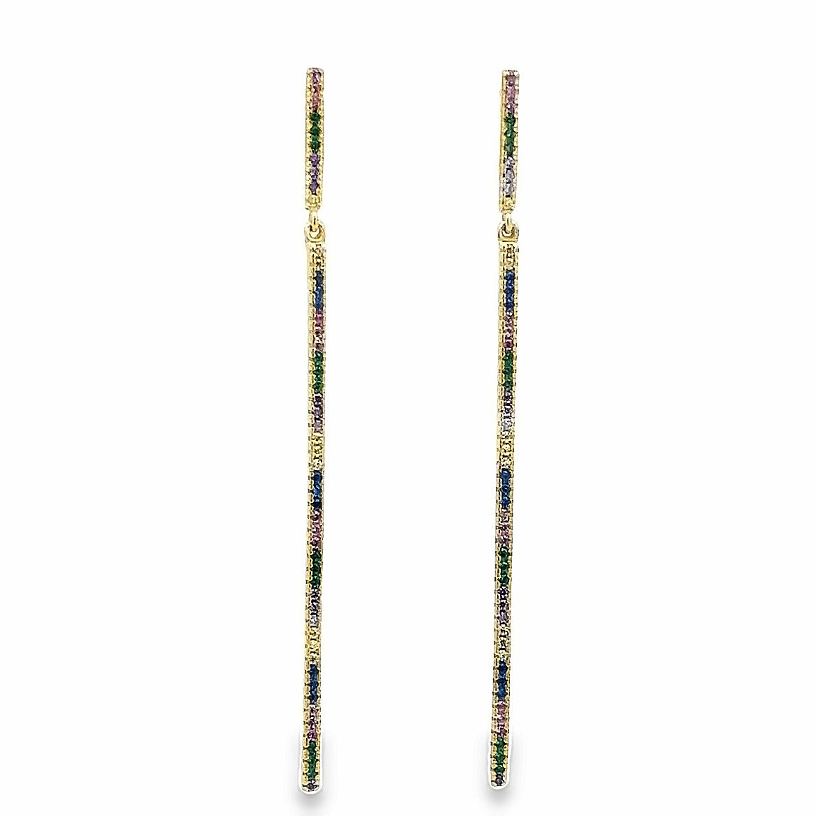 925 STERLING SILVER EARRING 14K GOLD PLATED COLOR CZ DANGLES - C'SANTOS