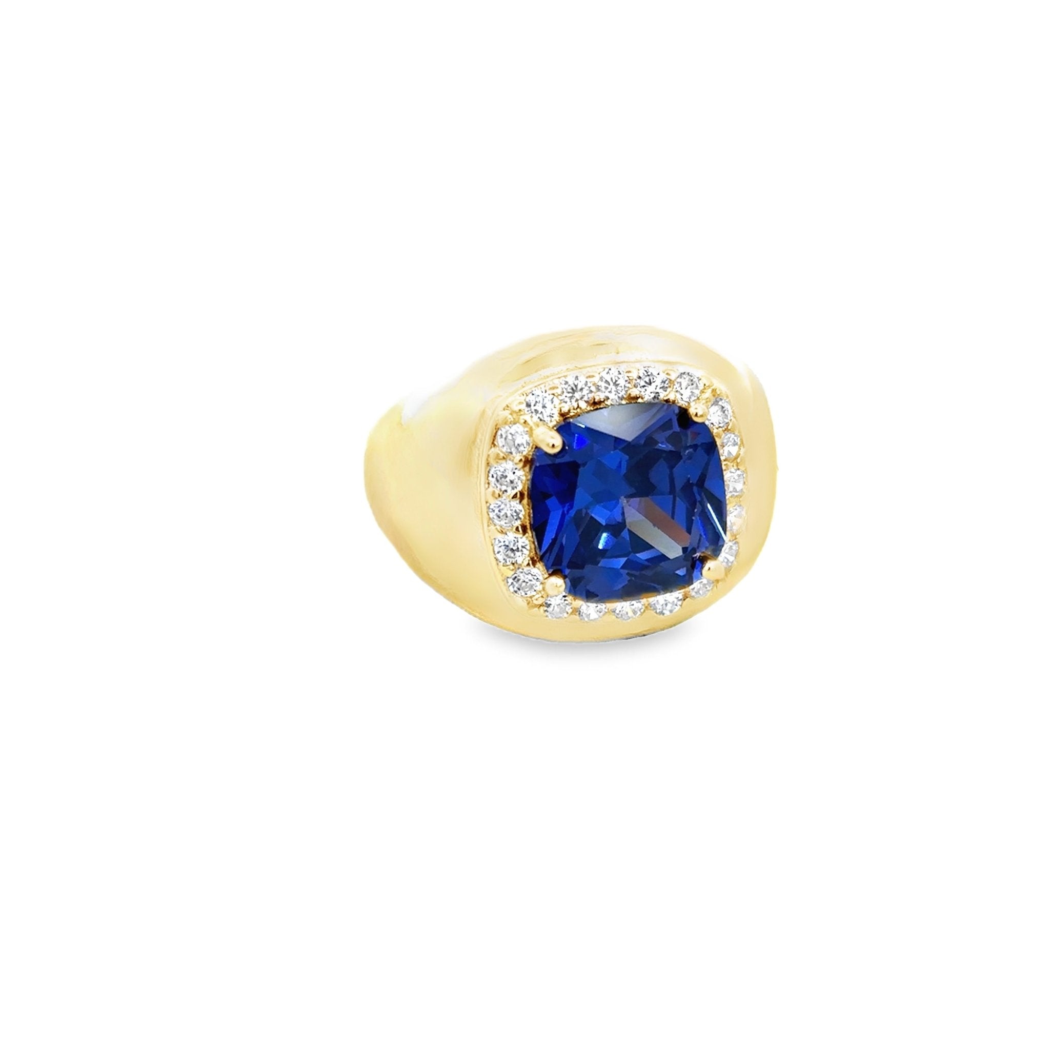 925GD BIG SQUARE BLUE CZ ADJUSTABLE RING - C'SANTOS