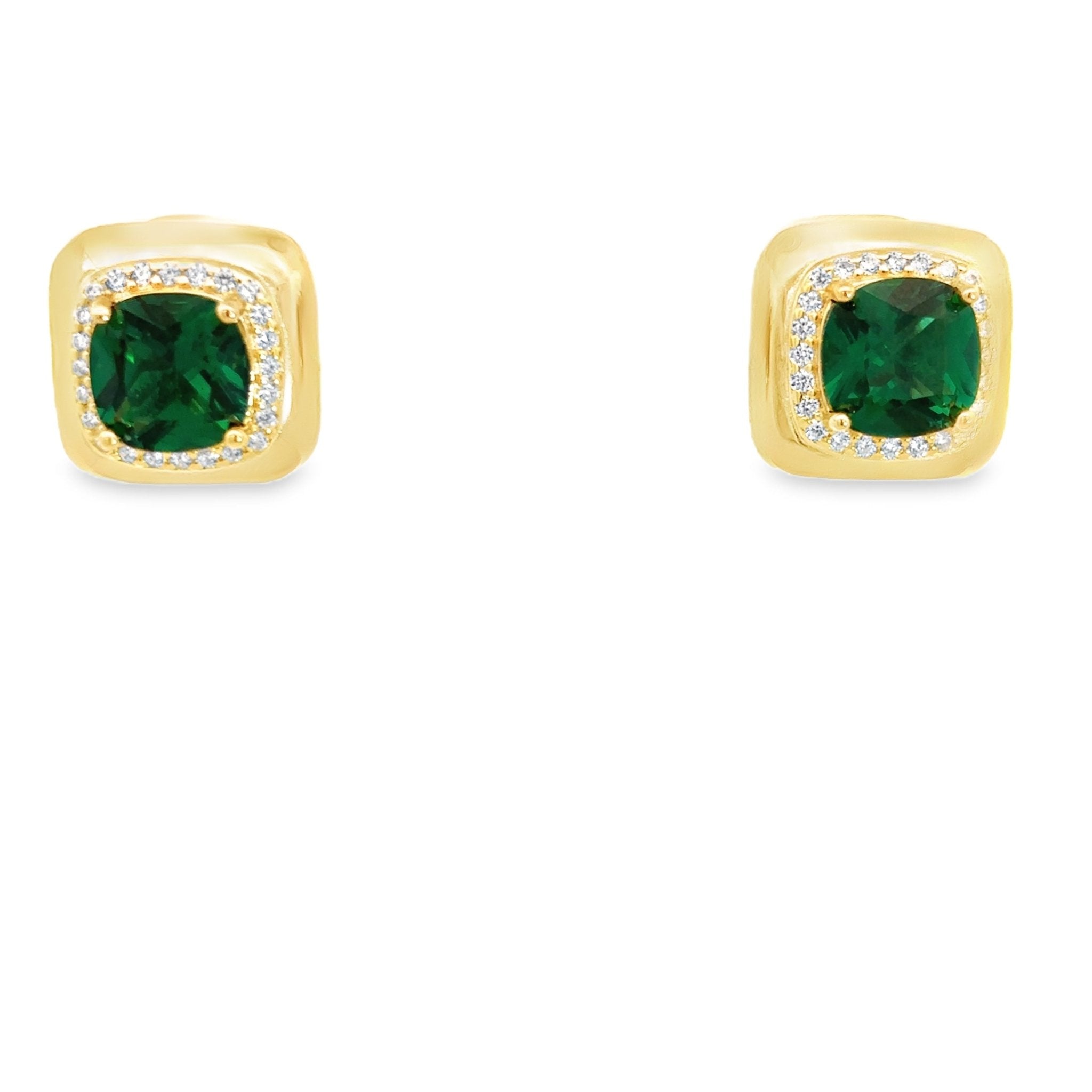 925GD BIG SQUARE GREEN CZ EARRINGS - C'SANTOS
