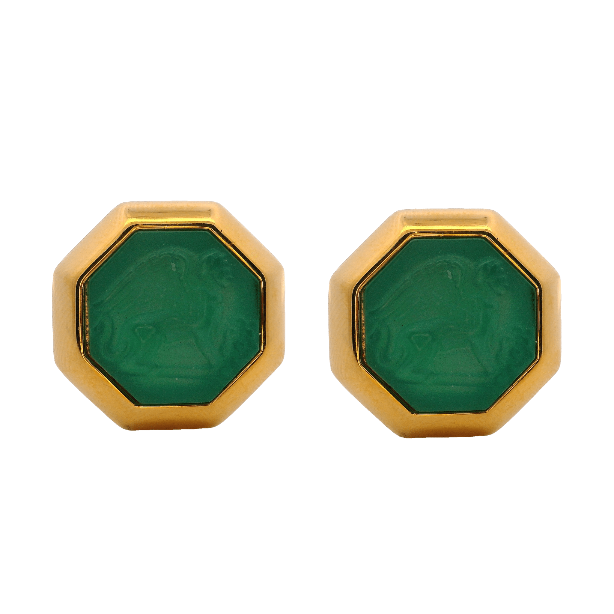 925GG OCTAGONAL CHIREMA GREEN MATTE STUD EARRINGS - C'SANTOS