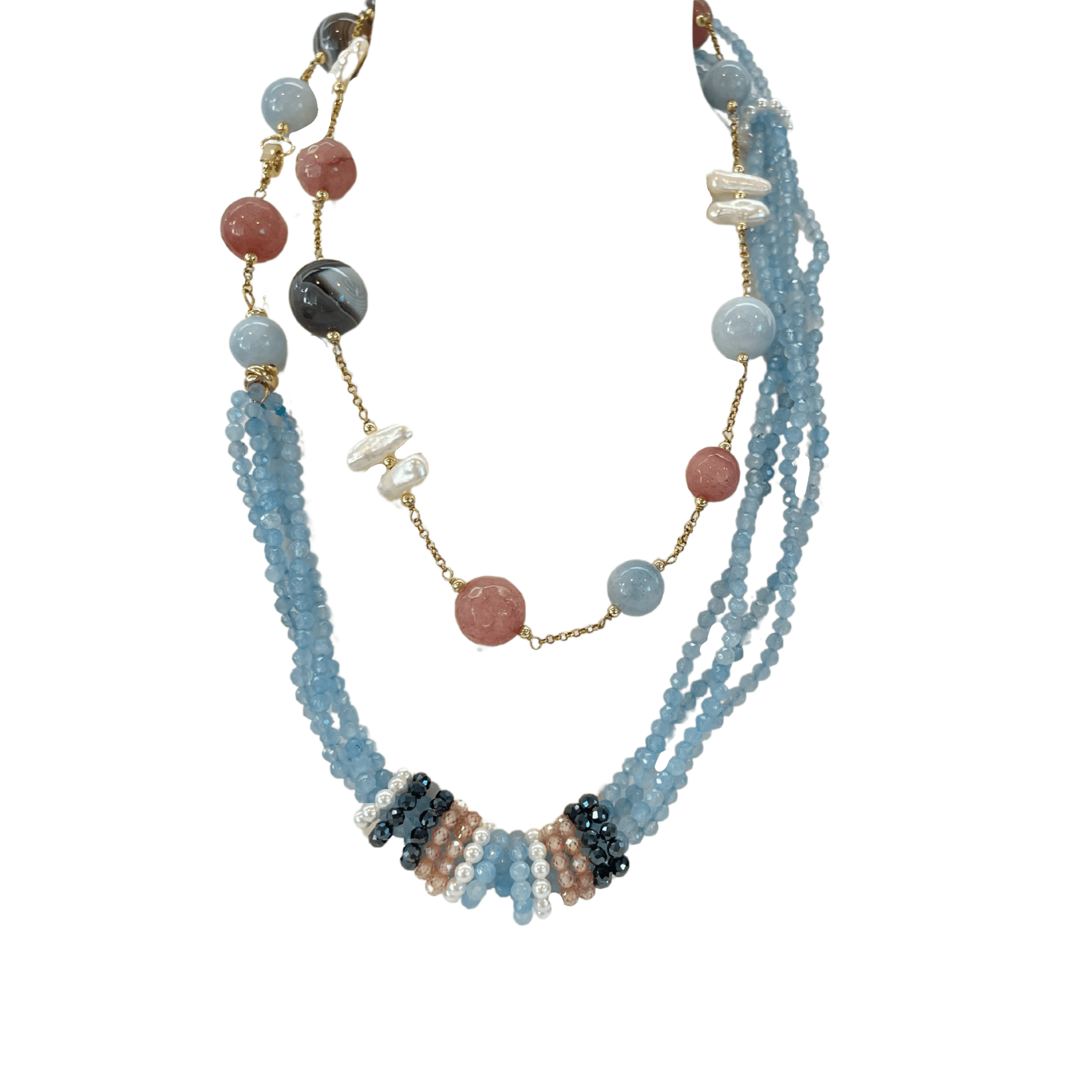 925GG ZIRC GIADA AGATA BOTSWANA NECKLACE - C'SANTOS