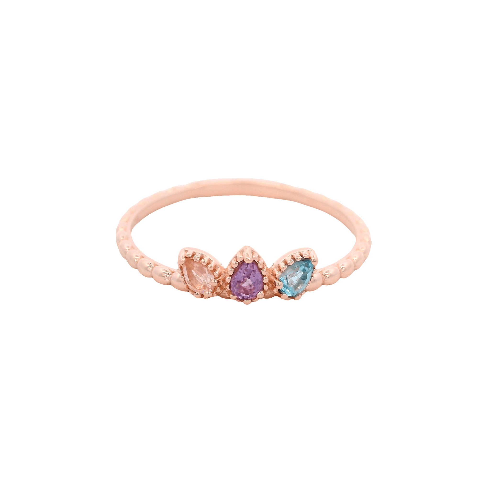 925RG 3 DROP AMETHYST TOPAZ BLUE ROSE QUARTZ RING T6.5 - C'SANTOS