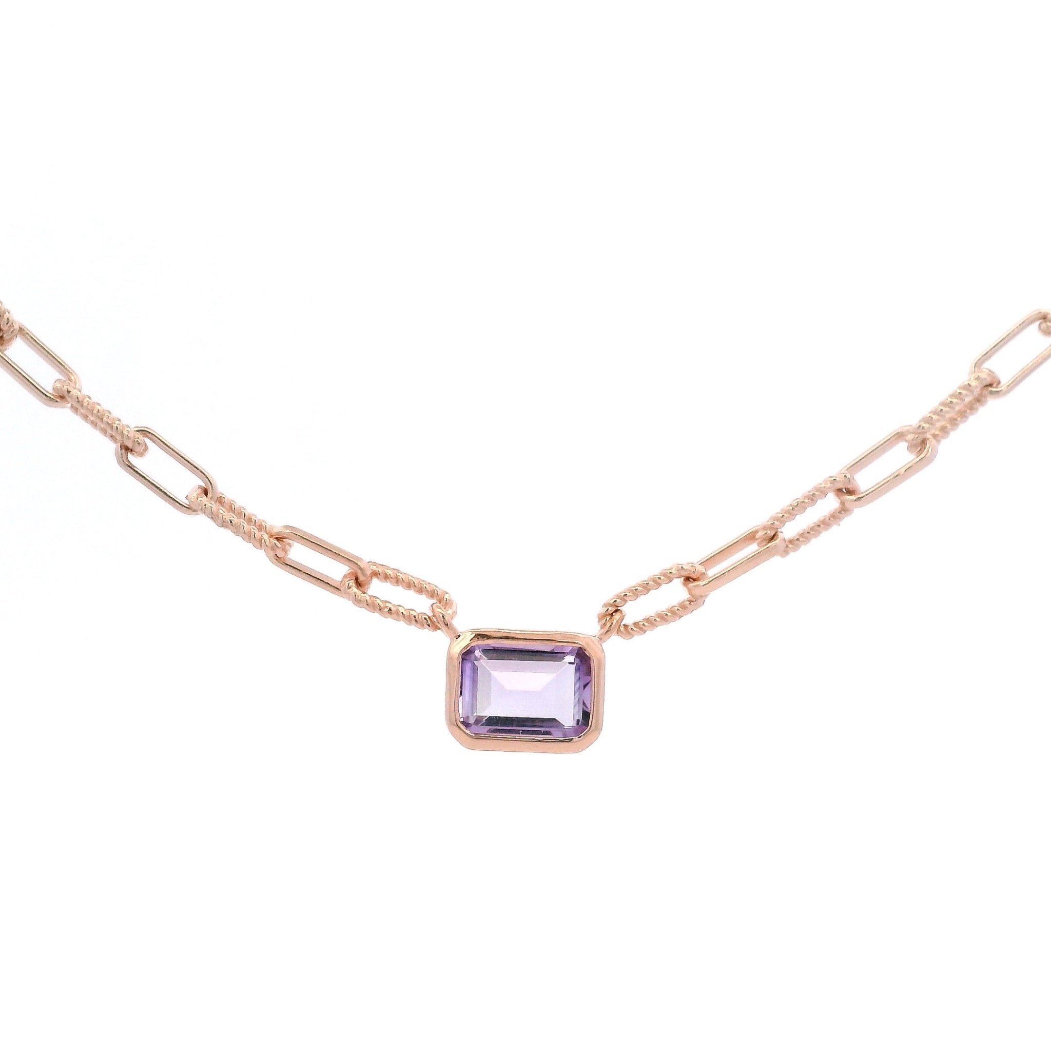 925RG BAGUETTE AMETHYST PAPERCLIP NECKLACE - C'SANTOS