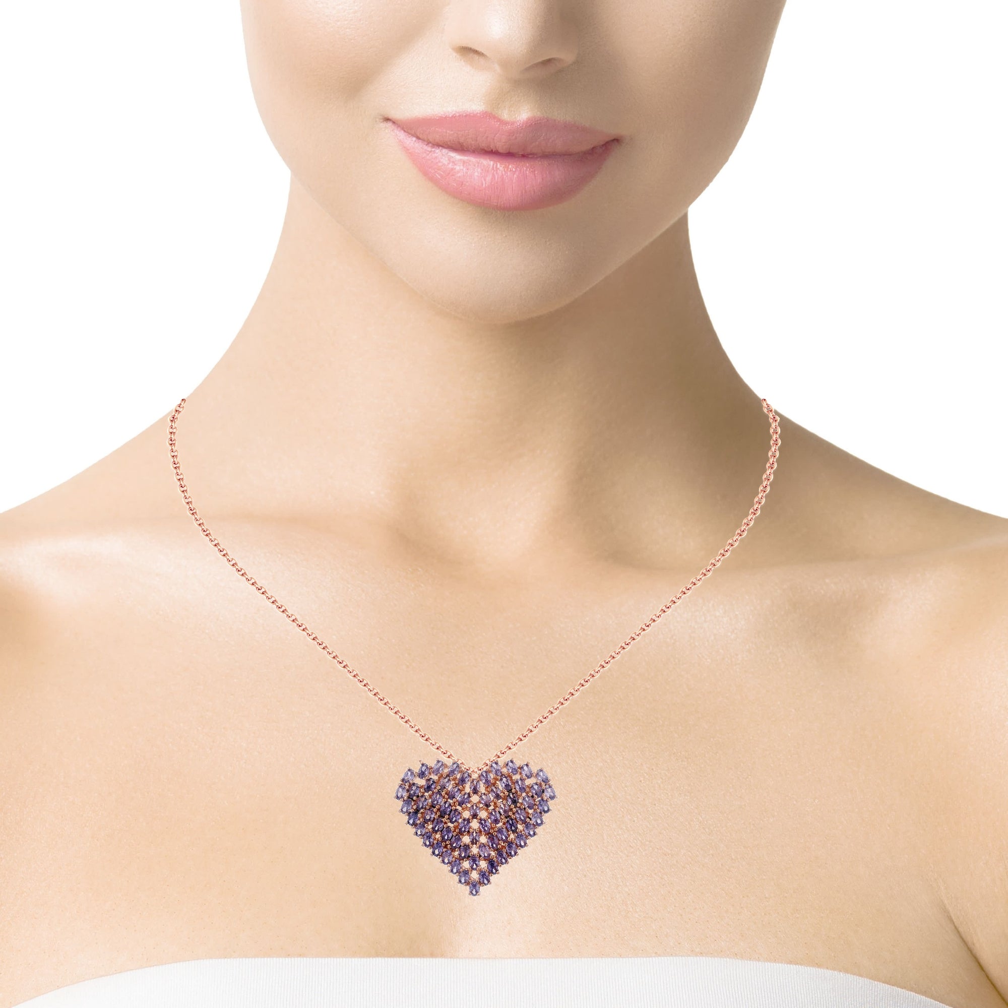 925RG BIG HEART BRISTONE PURPLE CZ NECKLACE - C'SANTOS