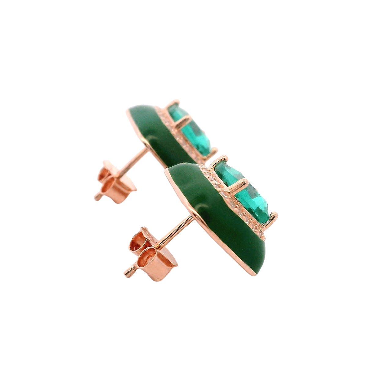 925RG BIG SQUARE GREEN CZ ENAMEL GREEN EARRINGS - C'SANTOS