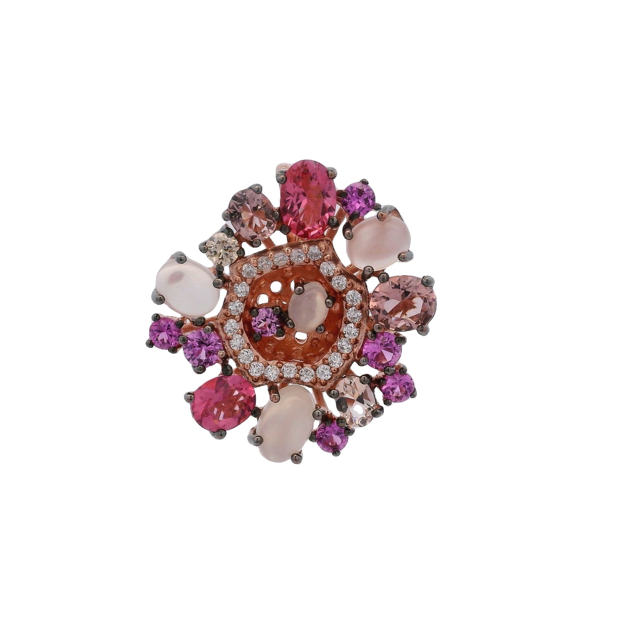 925RG CIRCLE PINK CHAMPANGE MOONSTONE PENDANT - C'SANTOS