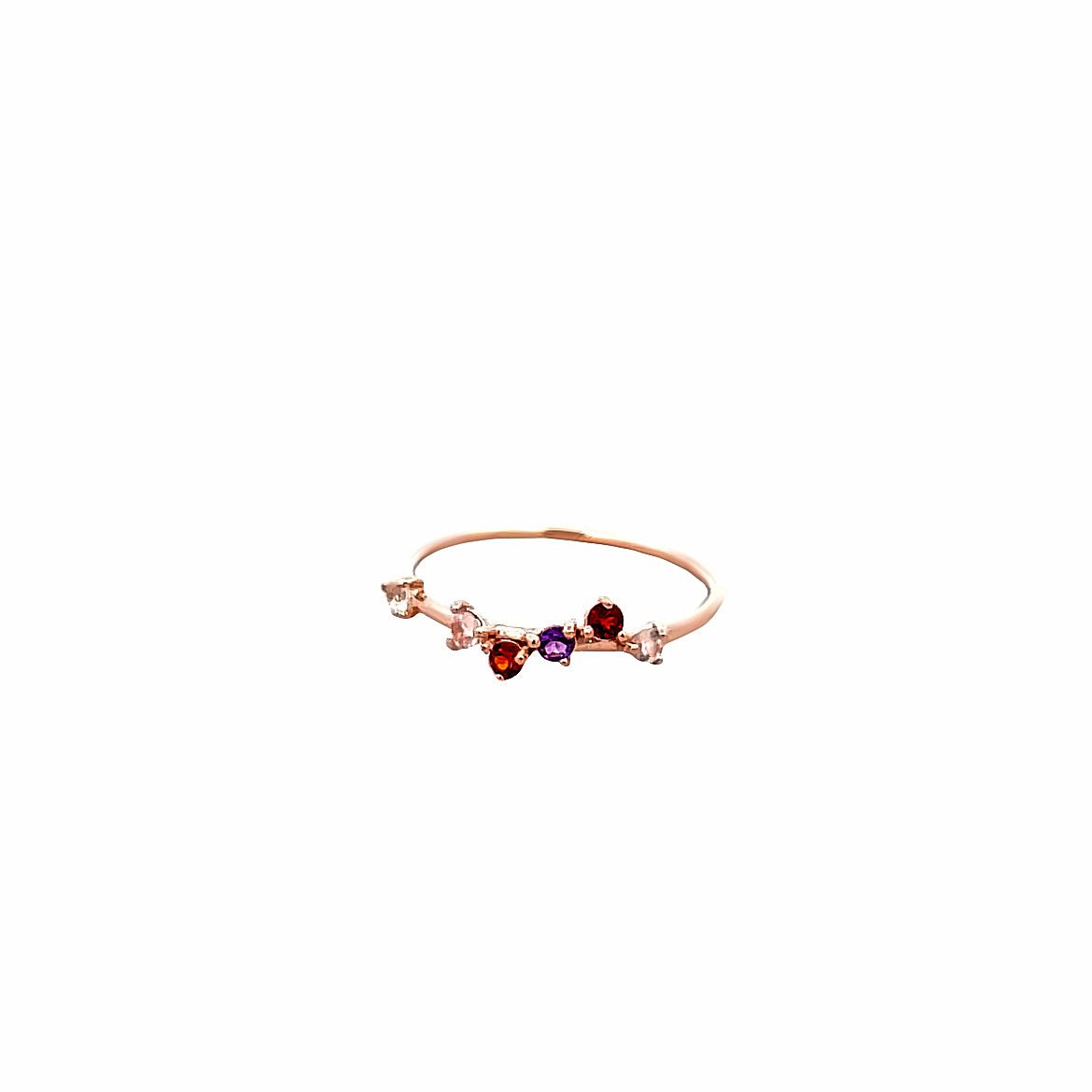 925RG CLUSTER ROCK CRYSTAL ROSE QUARTZ GARNET RING T6.5 - C'SANTOS