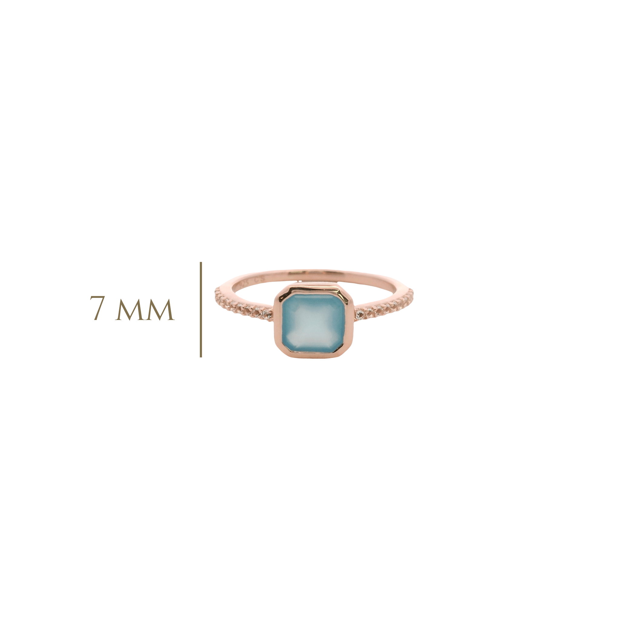 925RG CUSHION BEZEL CHALCEDONY BLUE AROUND TOPAZ WHITE RING T6.5 - C'SANTOS