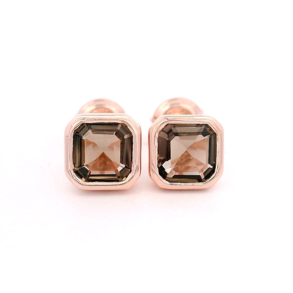 925RG CUSHION BEZEL SMOKY QUARTZ EARRINGS - C'SANTOS