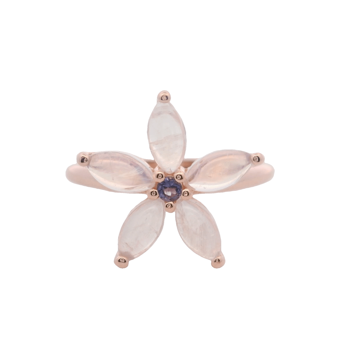 925RG FLOWER 15MM MOOSTONE CENTER IOLITE RING T6.5 - C'SANTOS