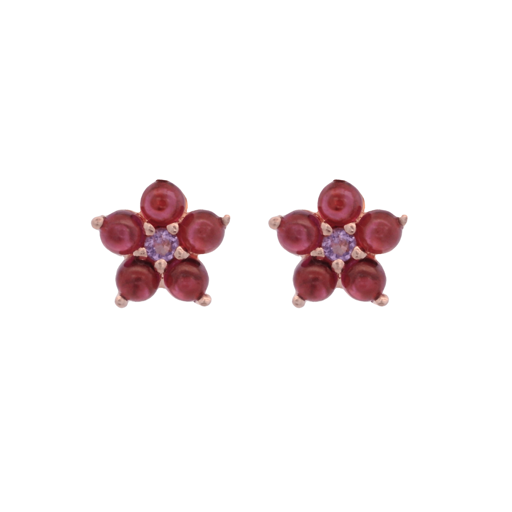 925RG FLOWER 6MM GARNET CENTER AMETHYST EARRINGS - C'SANTOS