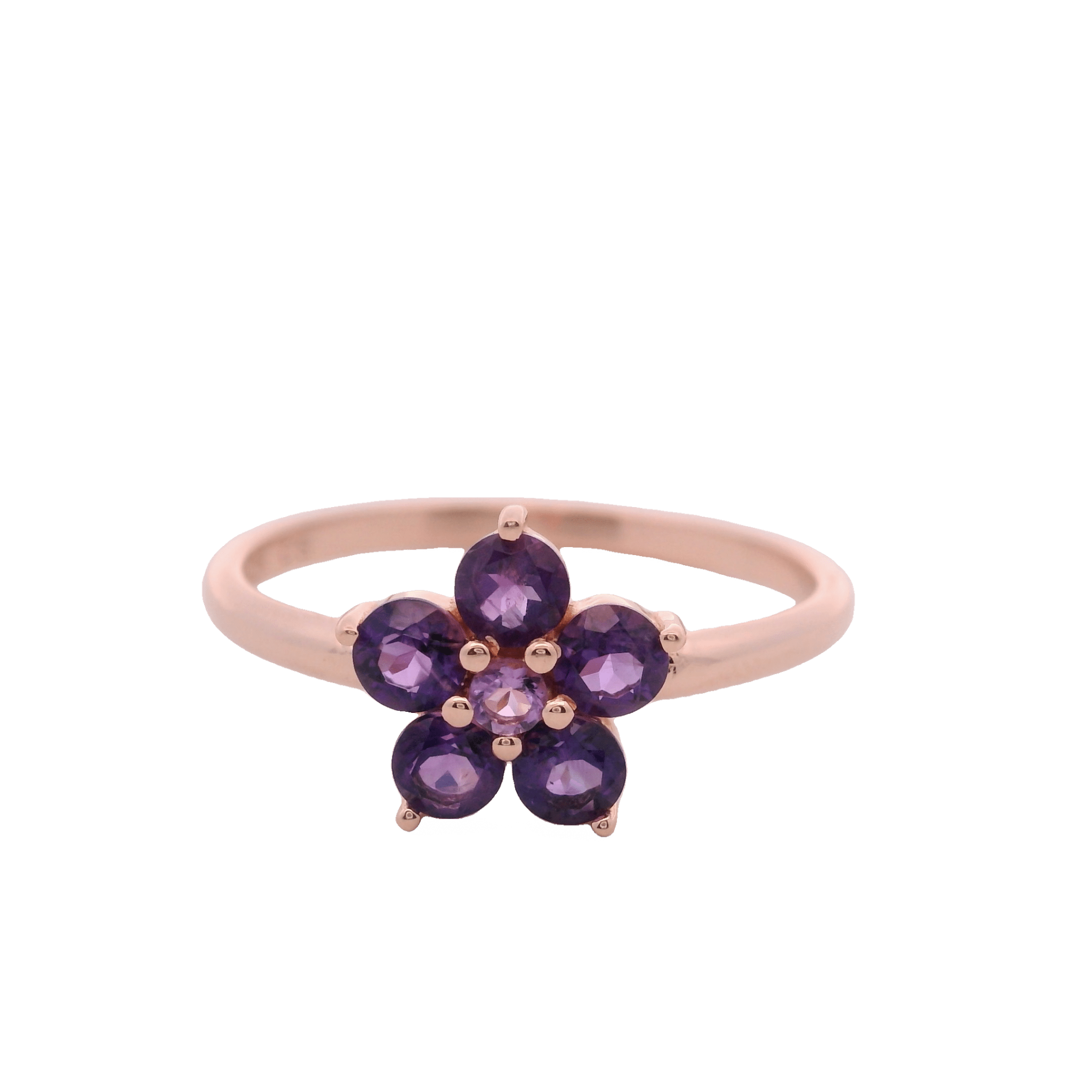 925RG FLOWER 9MM AMETHYST AFRICAN CENTER AMETHYST BRAZILIAN RING T6.5 - C'SANTOS