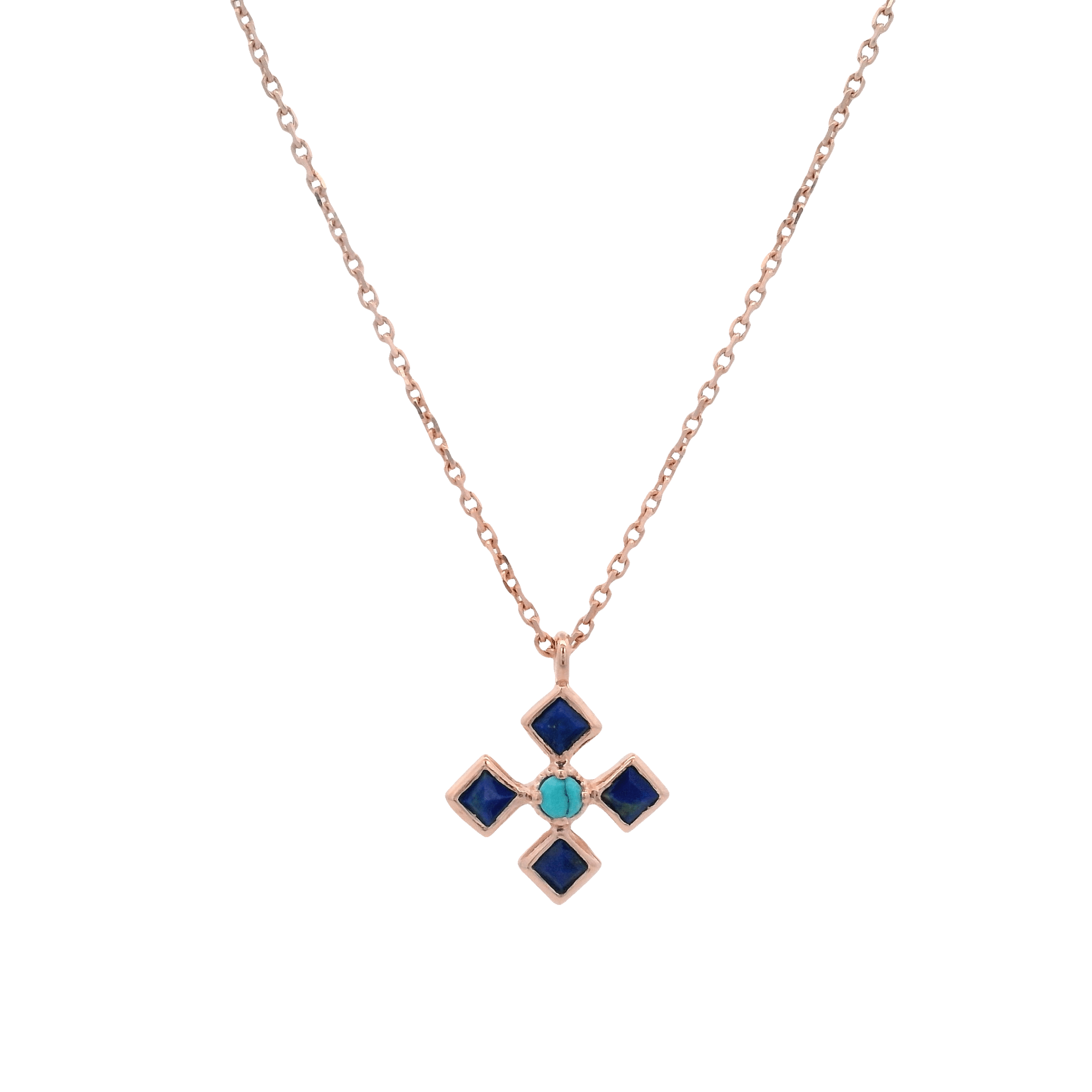 925RG FLOWER LAPIS LAZULI CENTER TURQUOISE SYN NECKLACE - C'SANTOS