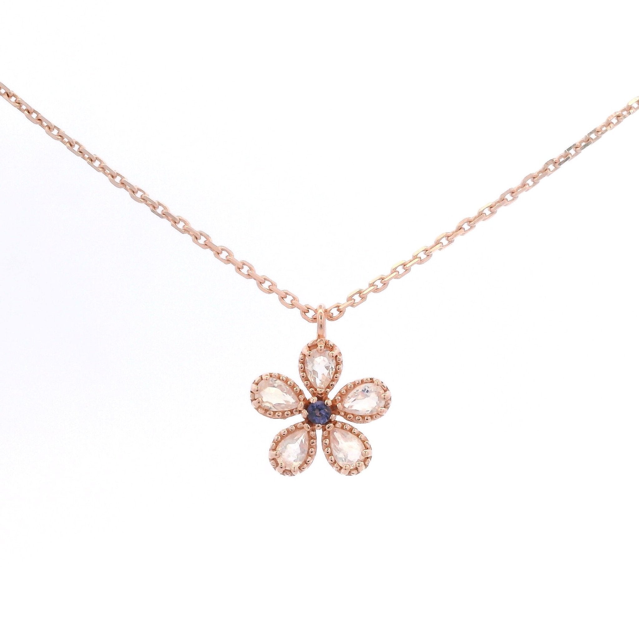 925RG FLOWER MOONSTONE CENTER IOLITE NECKLACE - C'SANTOS