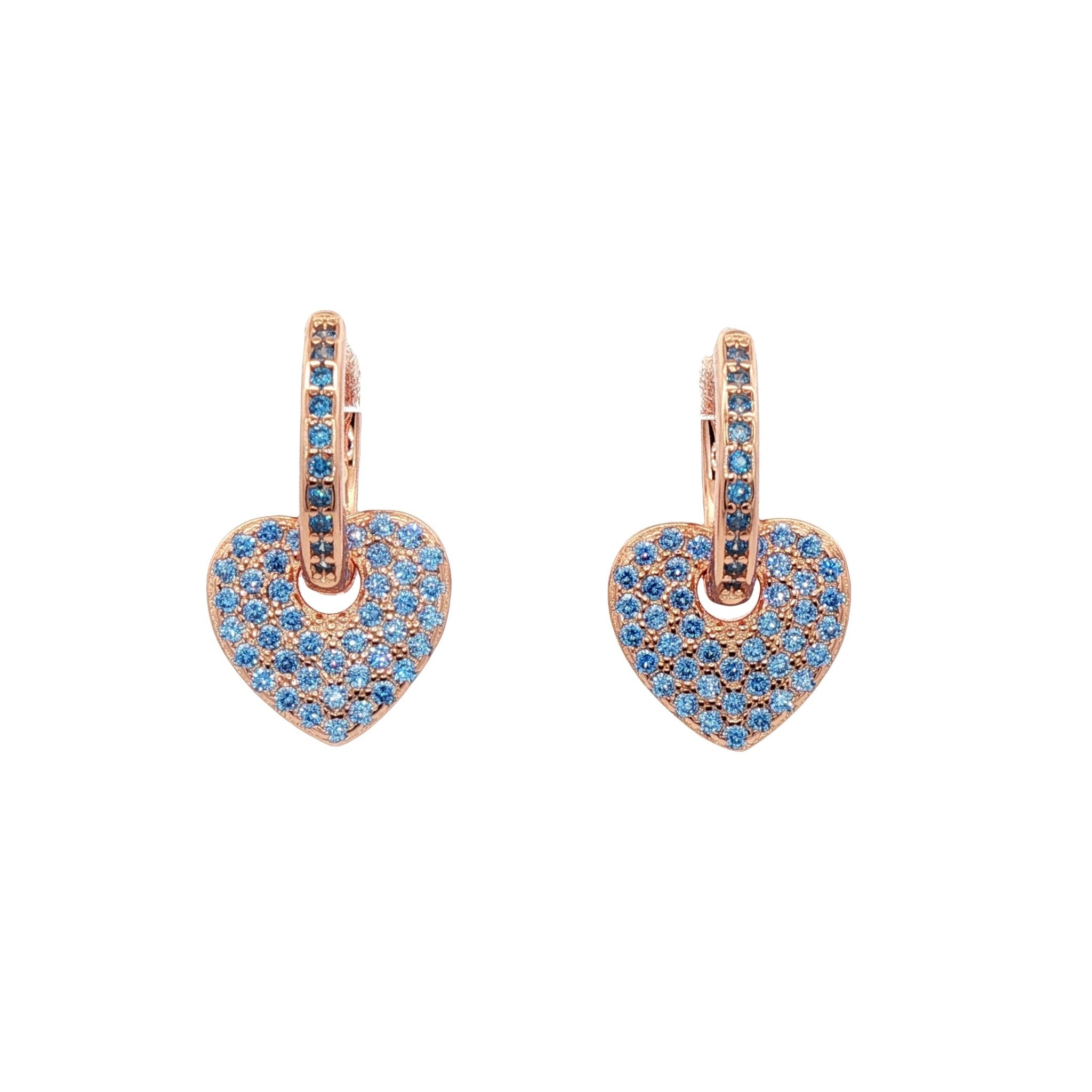 925RG HEART HANGING SKY BLUE CZ EARRINGS - C'SANTOS