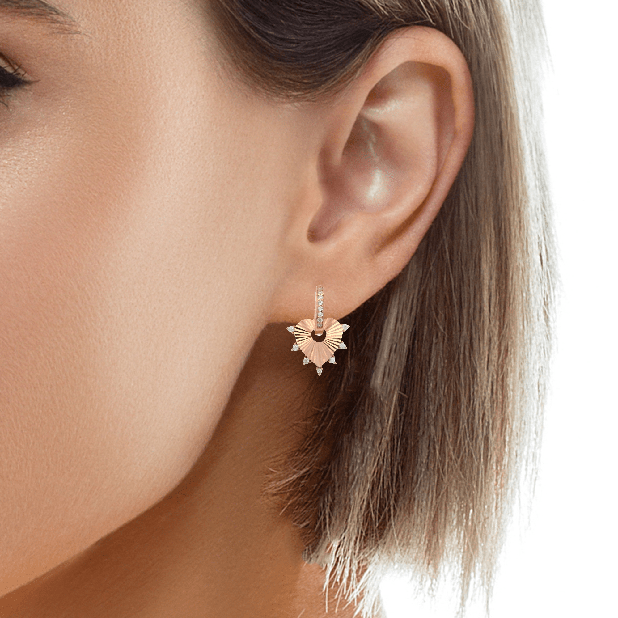 925RG HEART TEXTURE WITH CZ AROUND EARRINGS - C'SANTOS