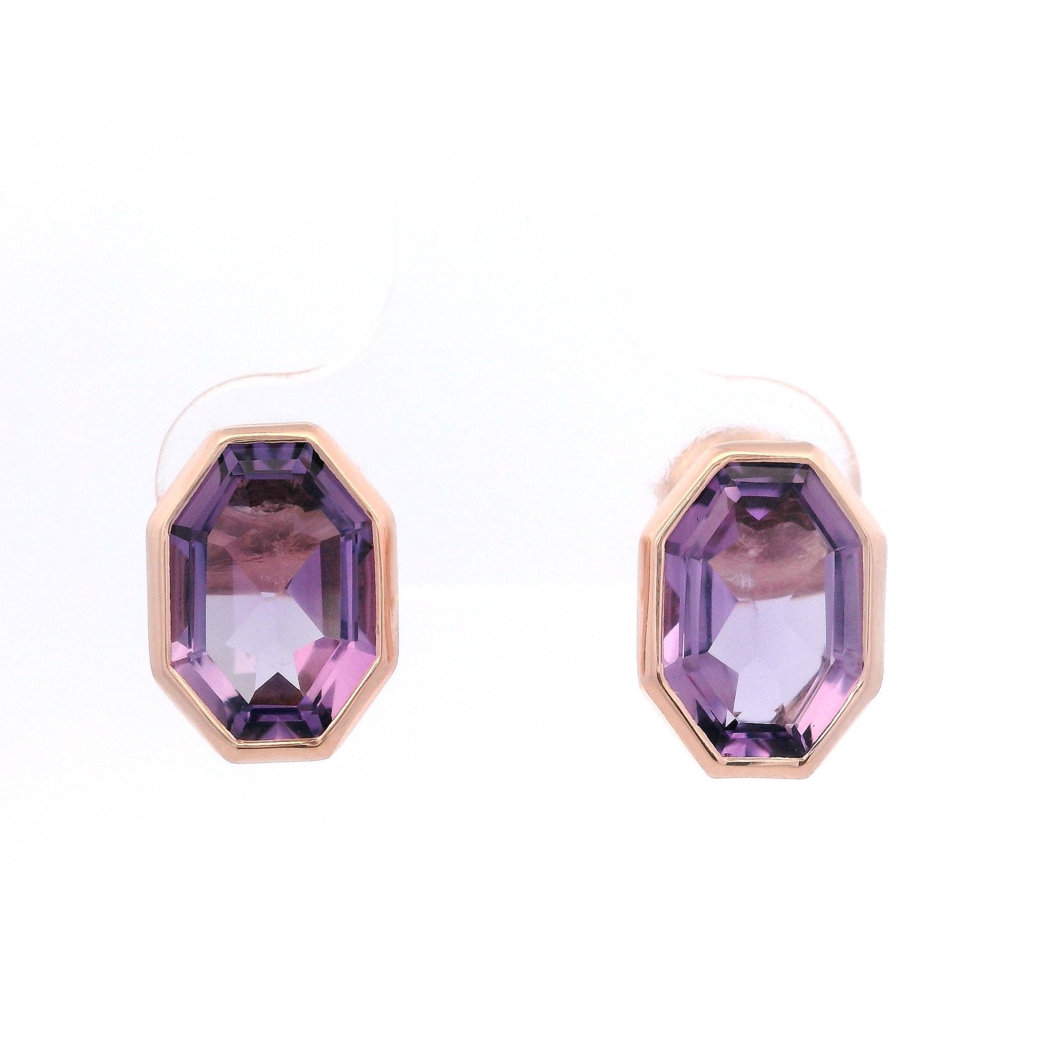 925RG HEXAGONAL BEZEL AMETHYST EARRINGS - C'SANTOS