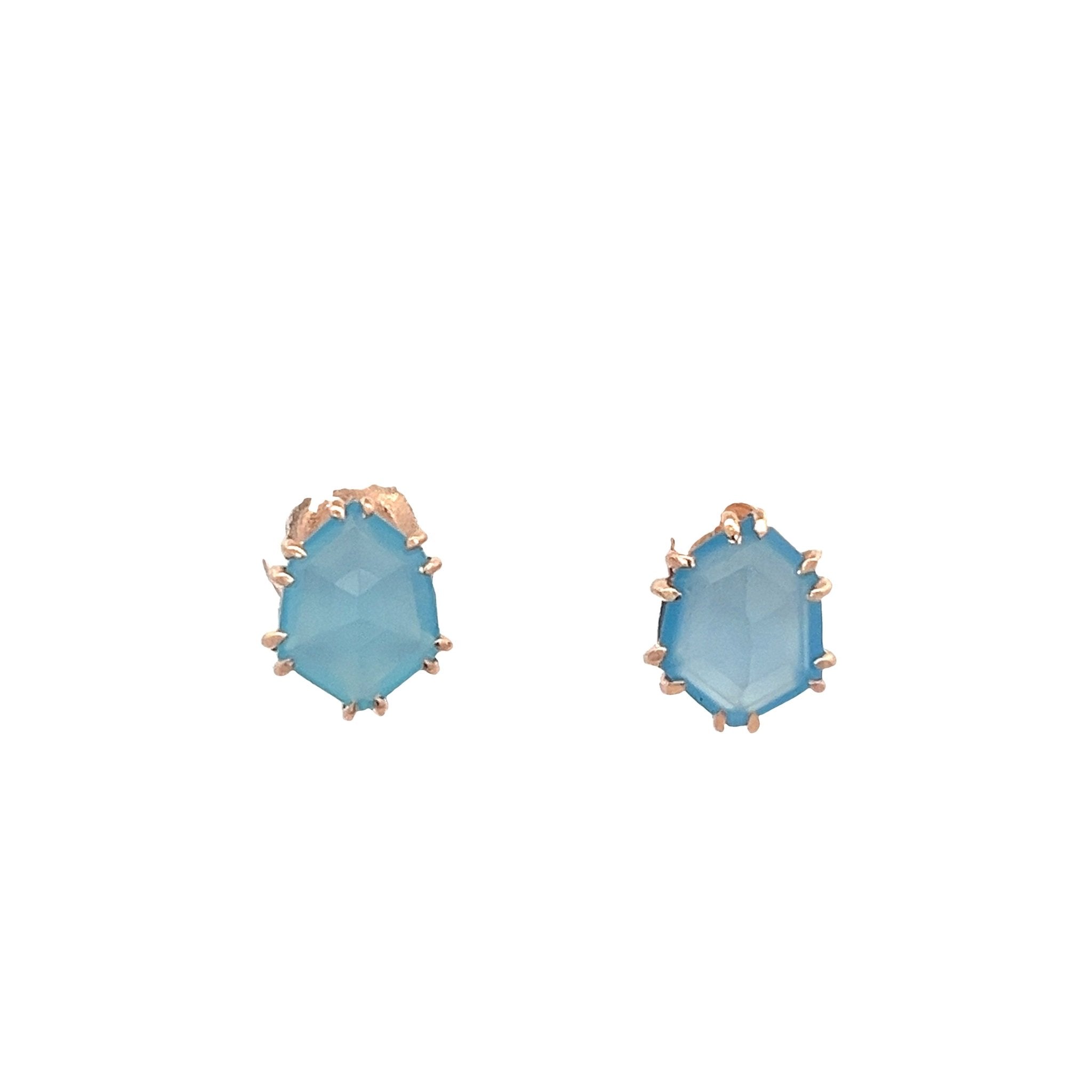 925RG HEXAGONAL CHALCEDONY BLUE TREATED EARRING - C'SANTOS