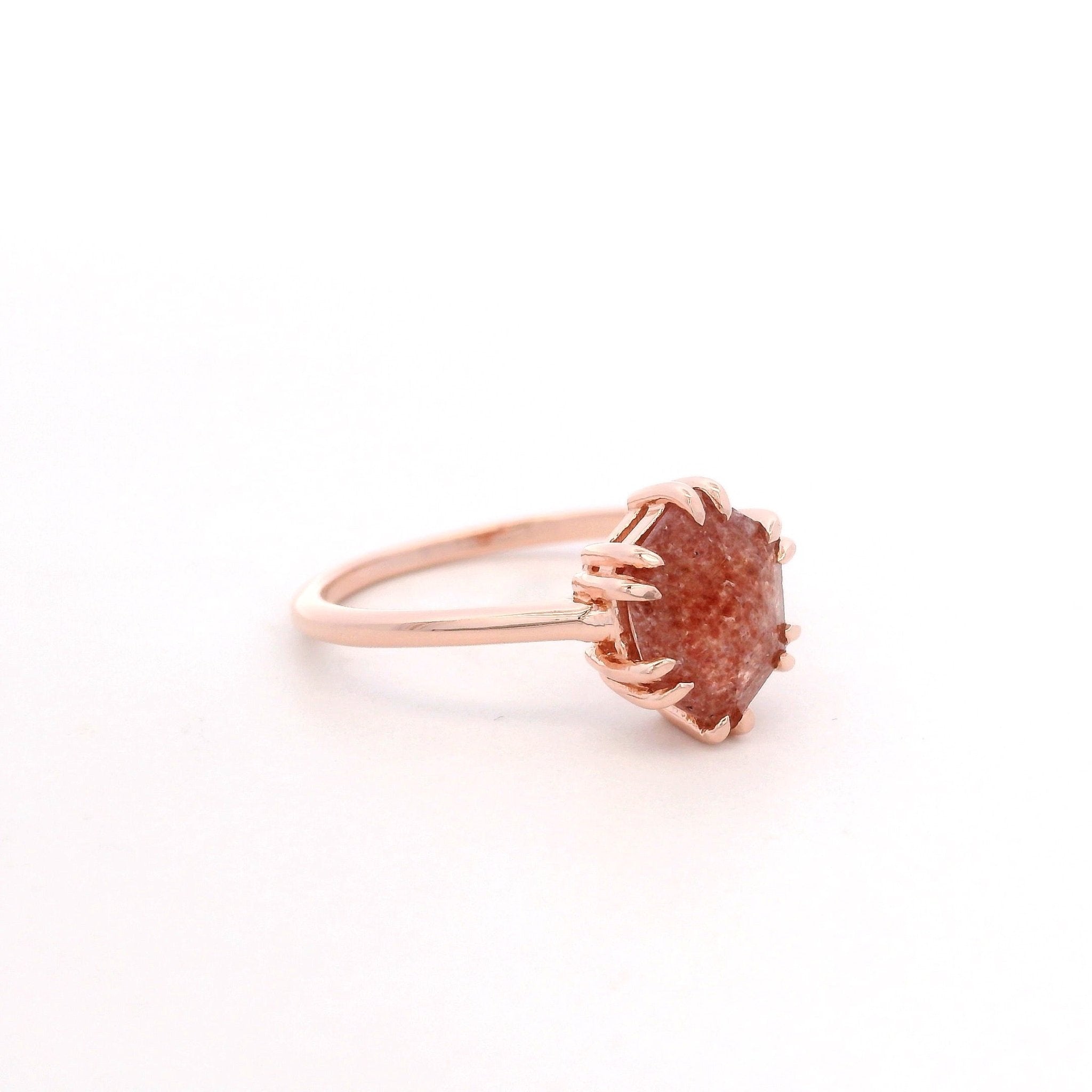 925RG HEXAGONAL STRAWBERRY PINK QUARTZ RING T6.5 - C'SANTOS