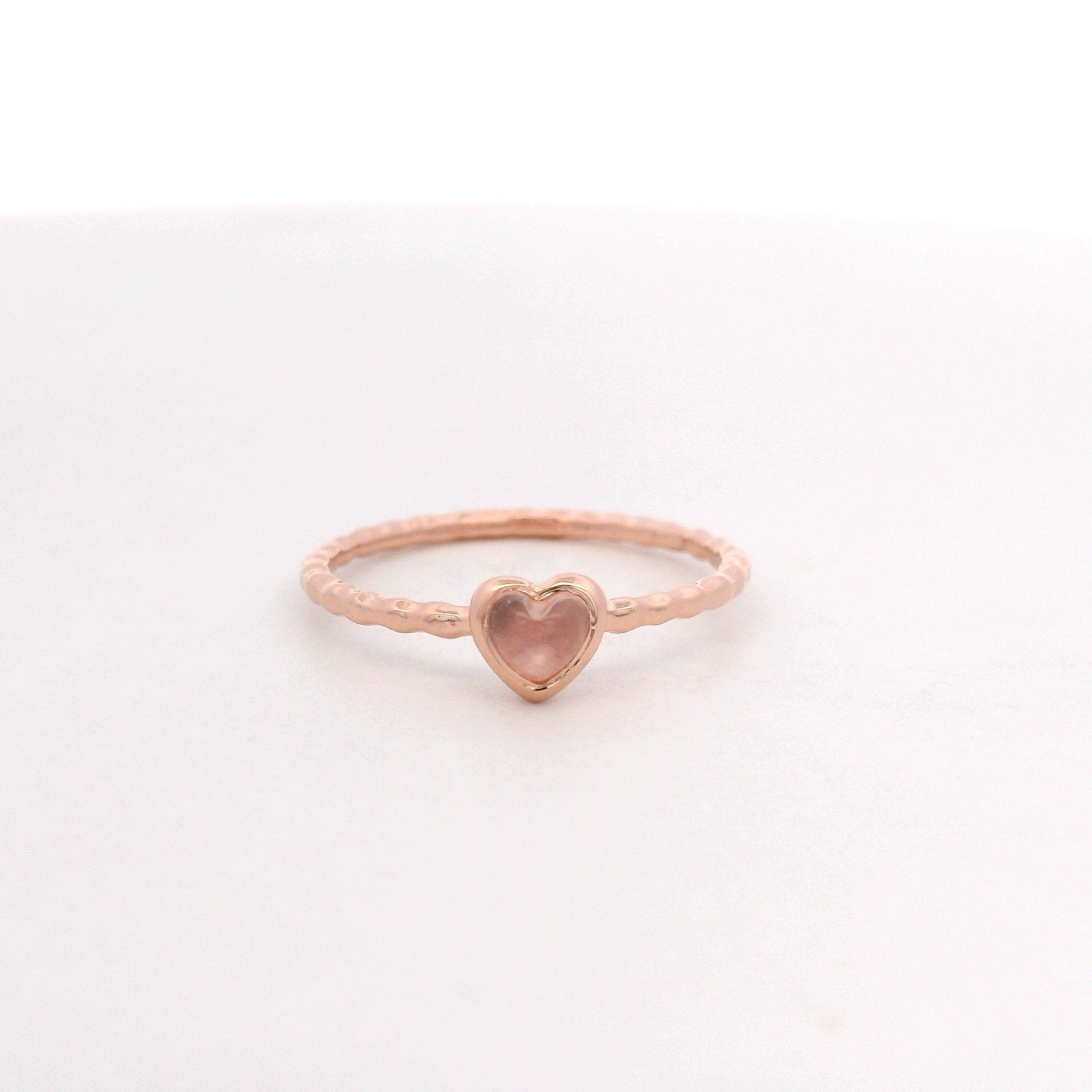 925RG MINI BEZEL HEART ROSE QUARTZ RING T6.5 - C'SANTOS