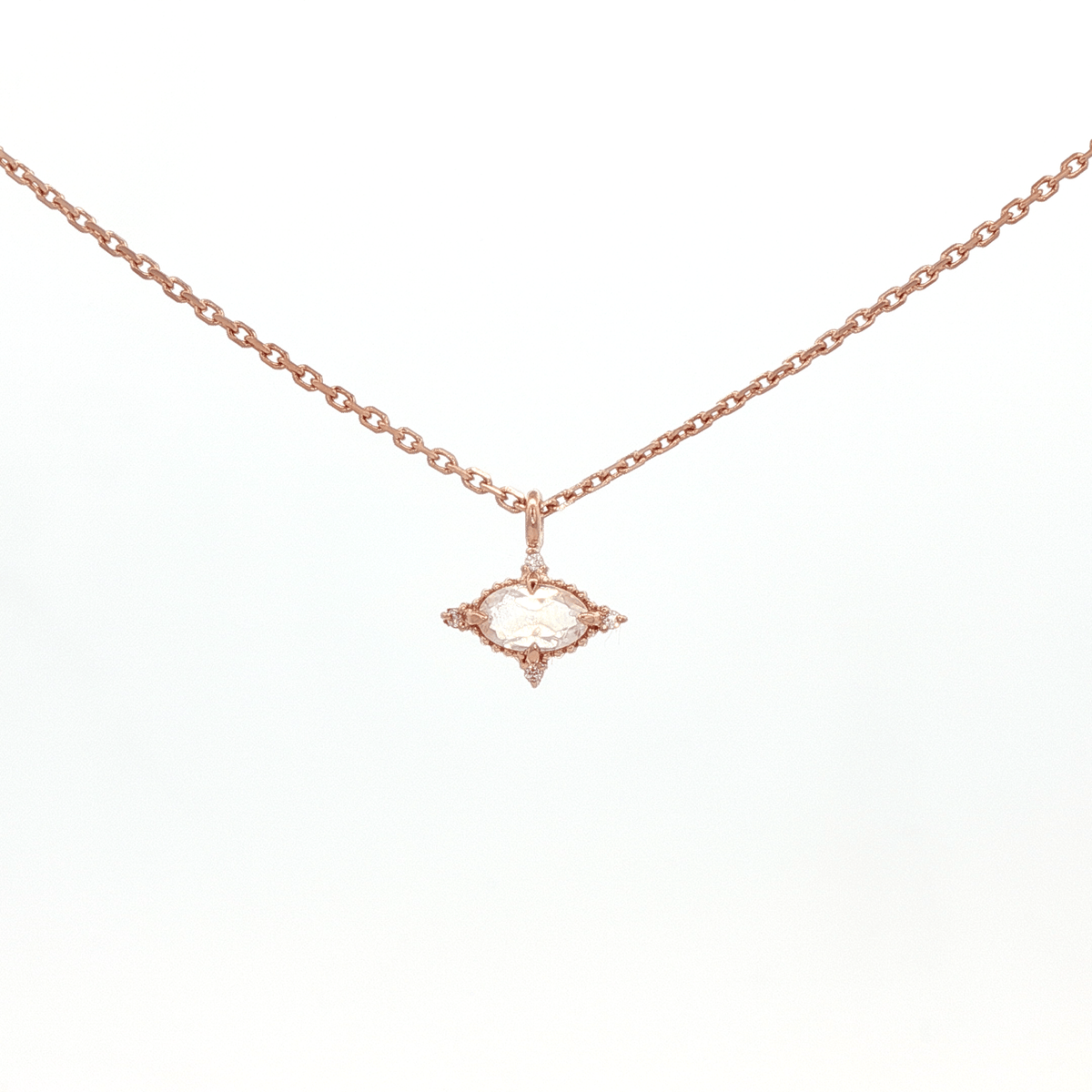 925RG MINI OVAL MOOSTONES WITH CZ NECKLACE - C'SANTOS