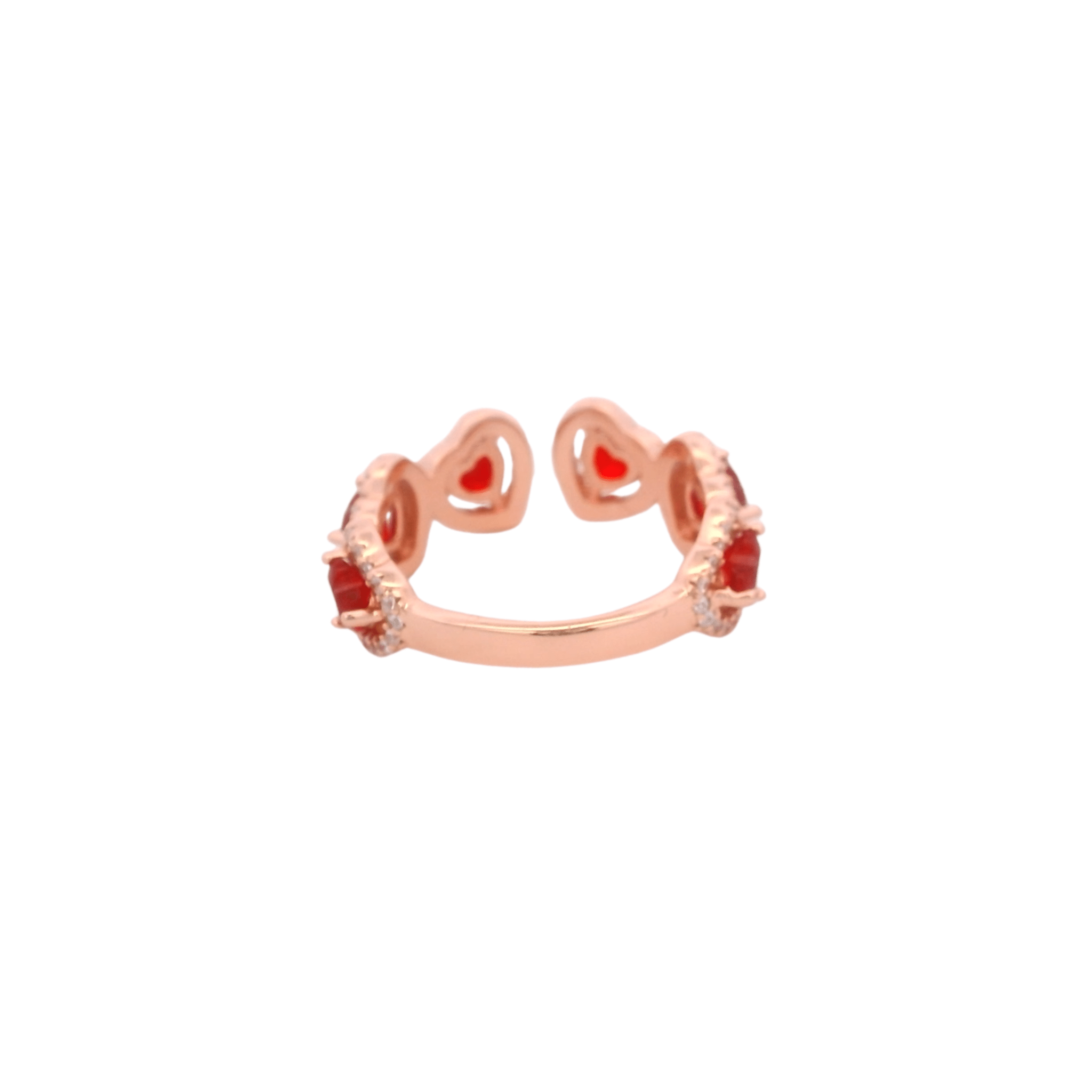 925RG OUTLINE HEART STUD CZ RED OPEN RING T7 - C'SANTOS