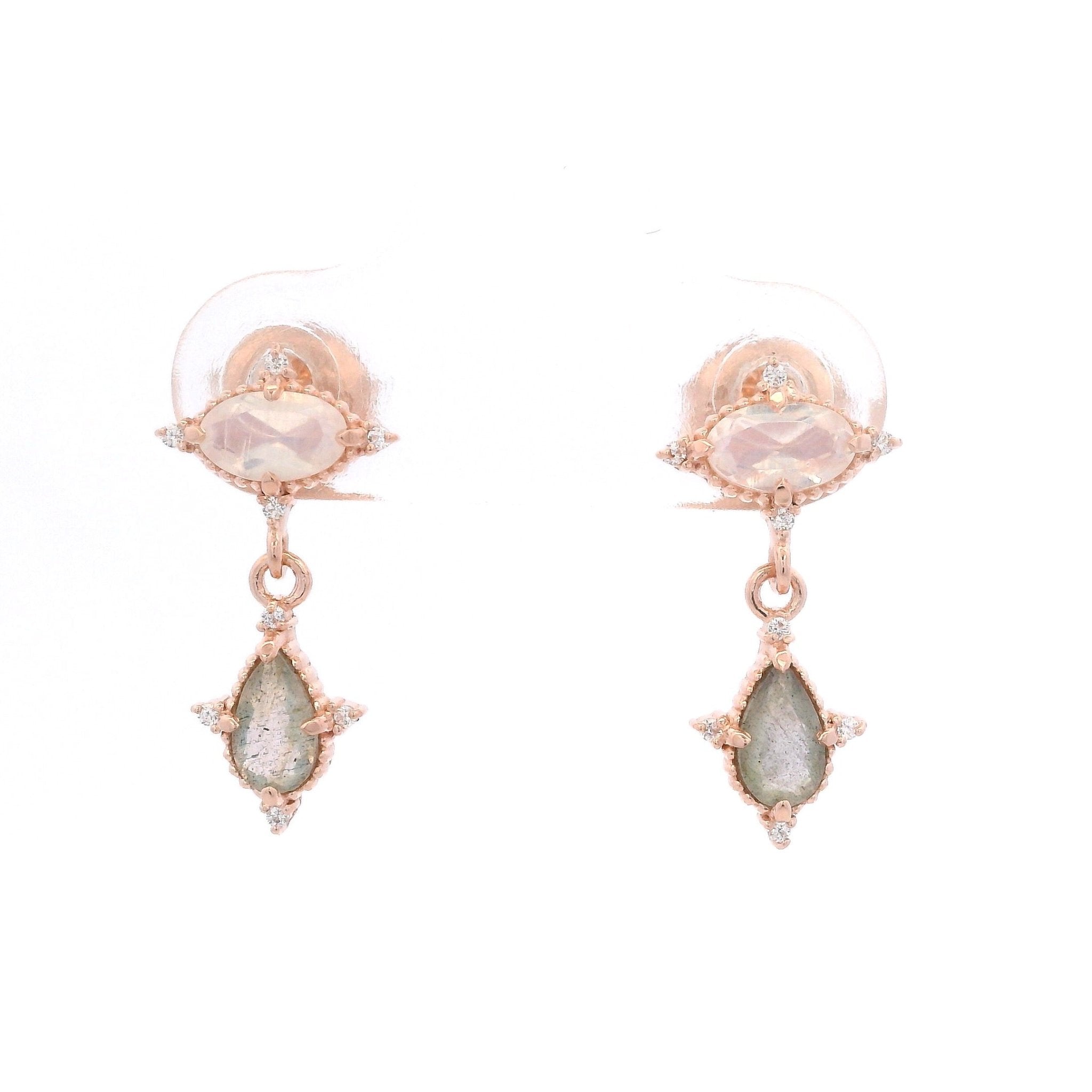 925RG OVAL MOOSTONE DROP LABRADORITE CZ EARRINGS - C'SANTOS
