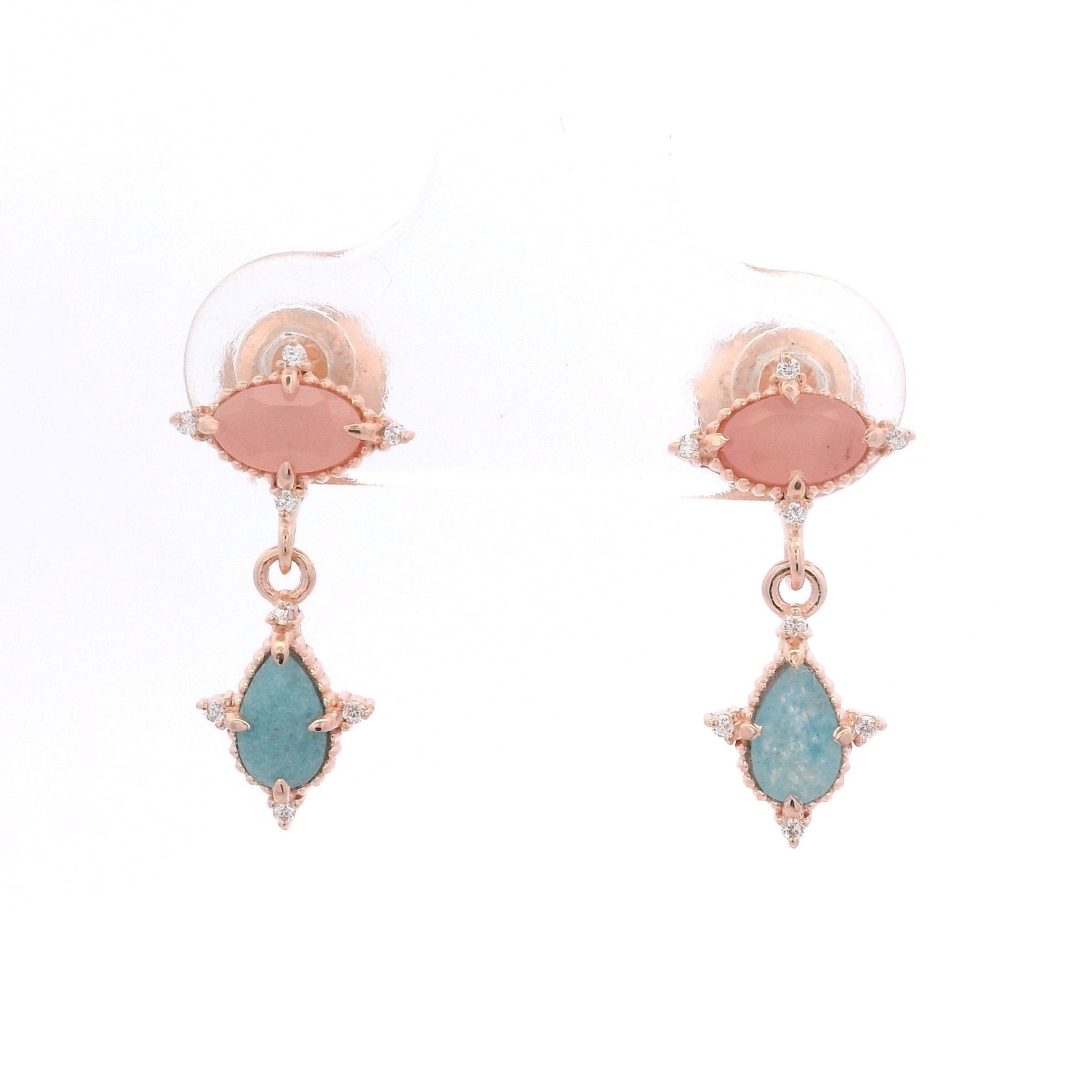 925RG OVAL ROSE QUARTZ DROP AQUA CZ EARRINGS - C'SANTOS