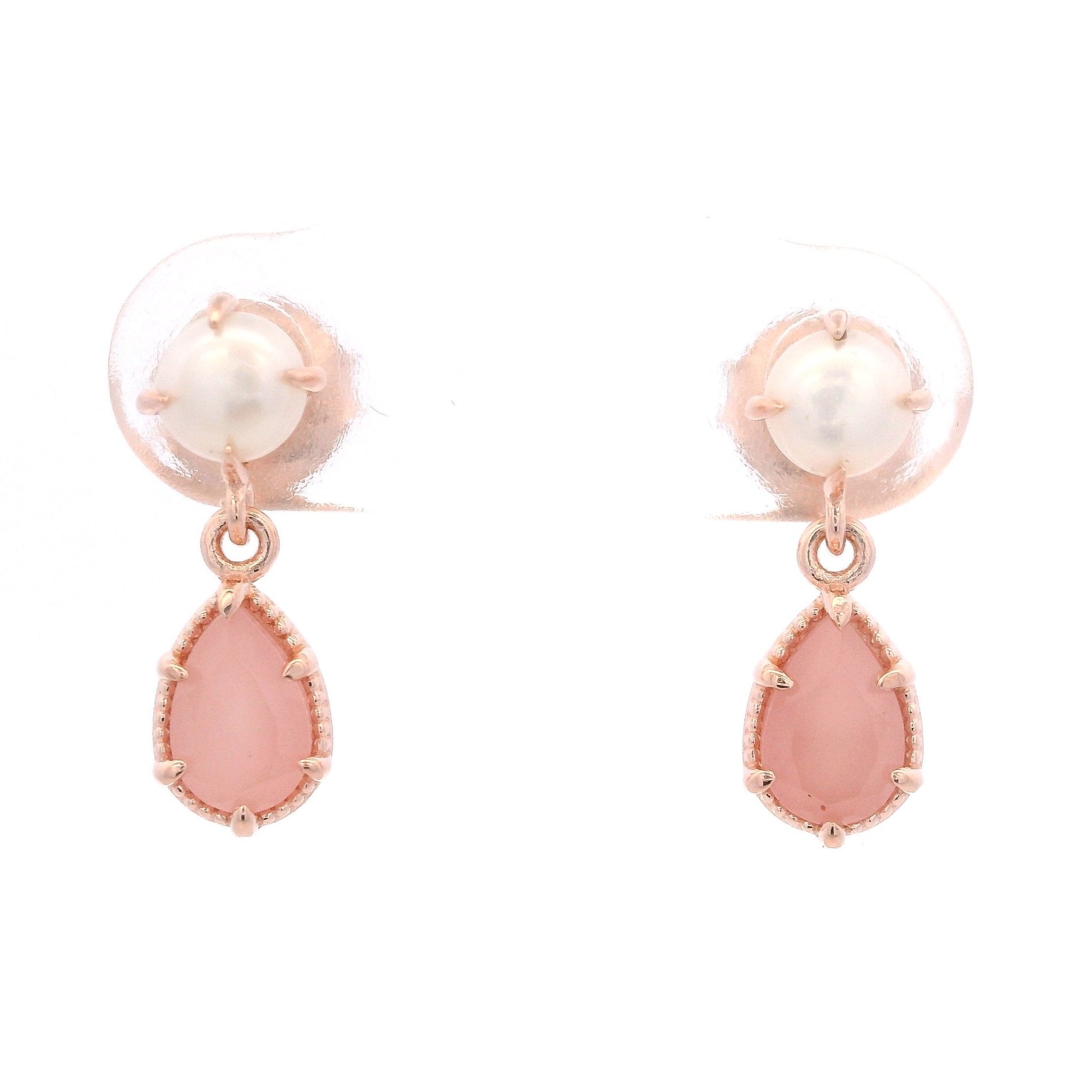 925RG PEARL AND DROP PINK QUARTZ EARRINGS - C'SANTOS