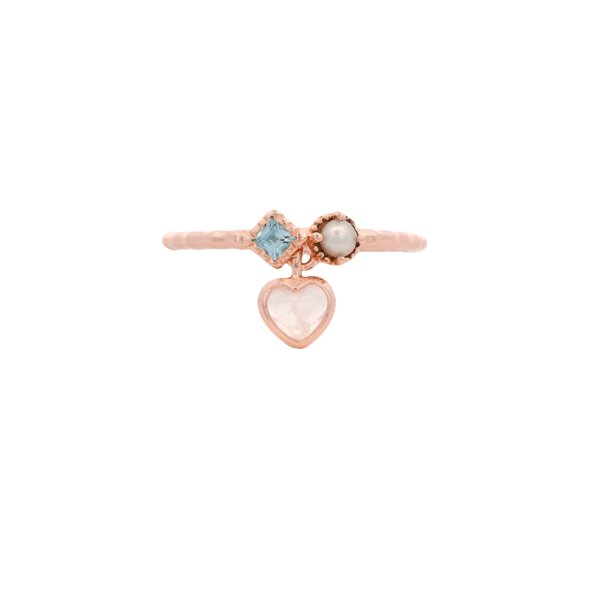 925RG PEARL TOPAZ BLUE AND MINI HEART MOOSTONE RING T6.5 - C'SANTOS