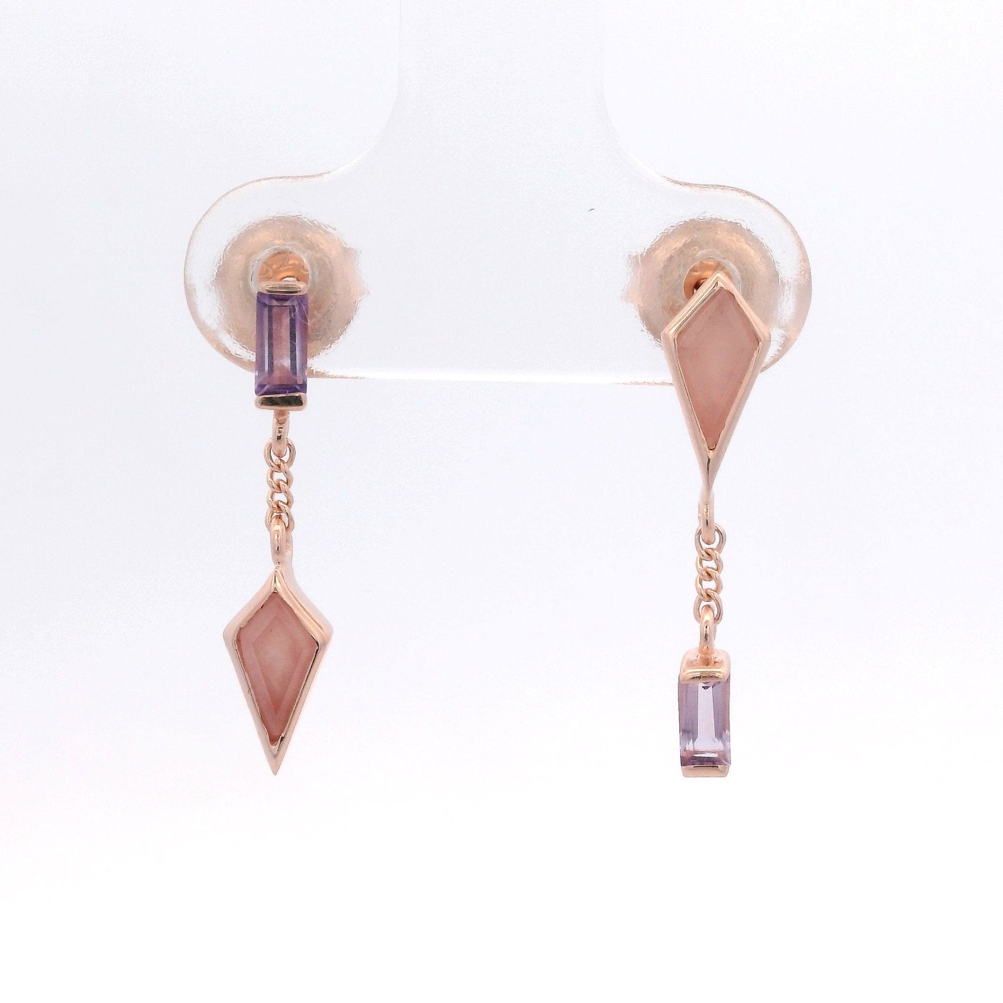 925RG POINT PINK QUARTZ BAR AMETHYST EARRINGS - C'SANTOS