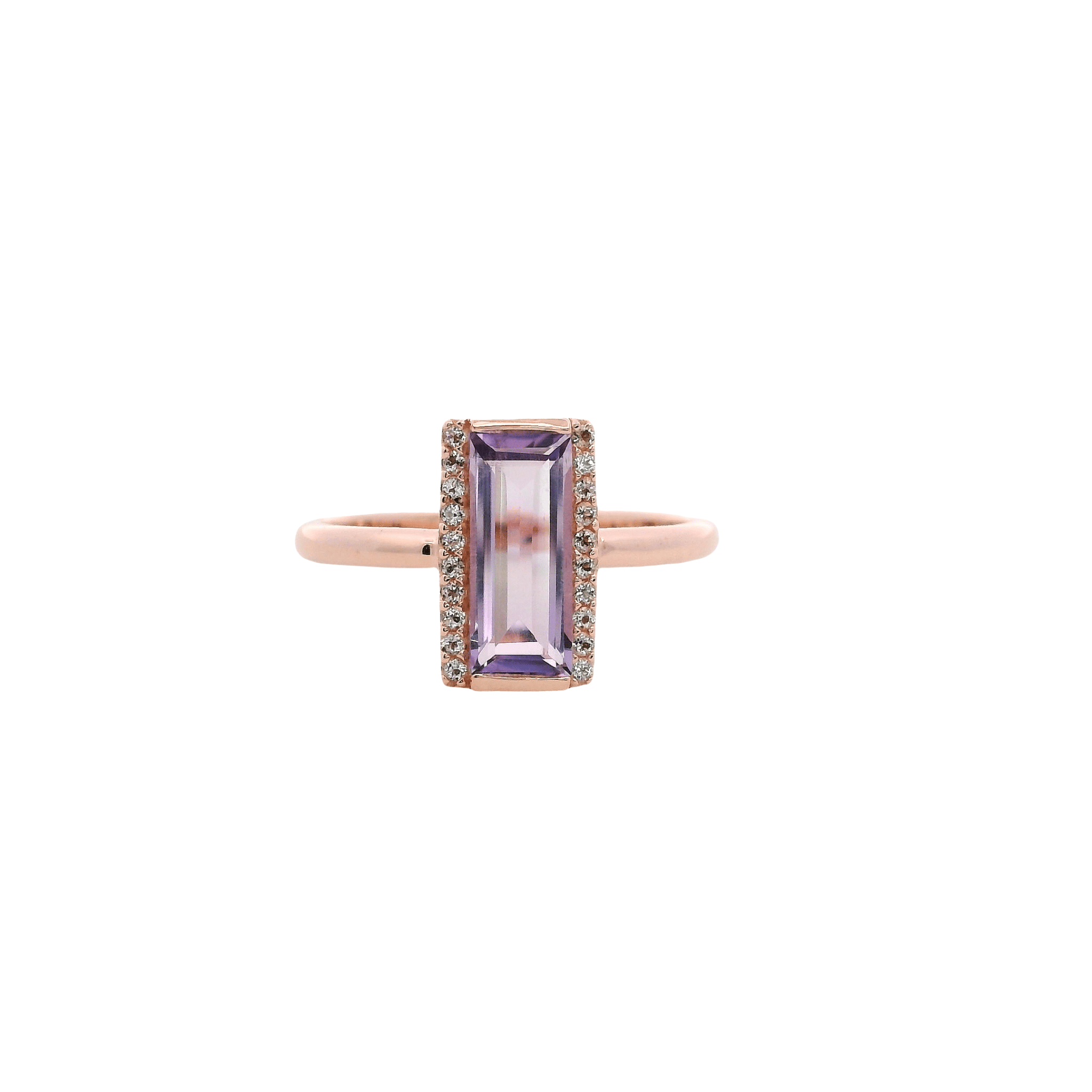 925RG SOLITARY BAGUETTE AMETHYST WITH TOPAZ WHITE 11MM RING T6.5 - C'SANTOS
