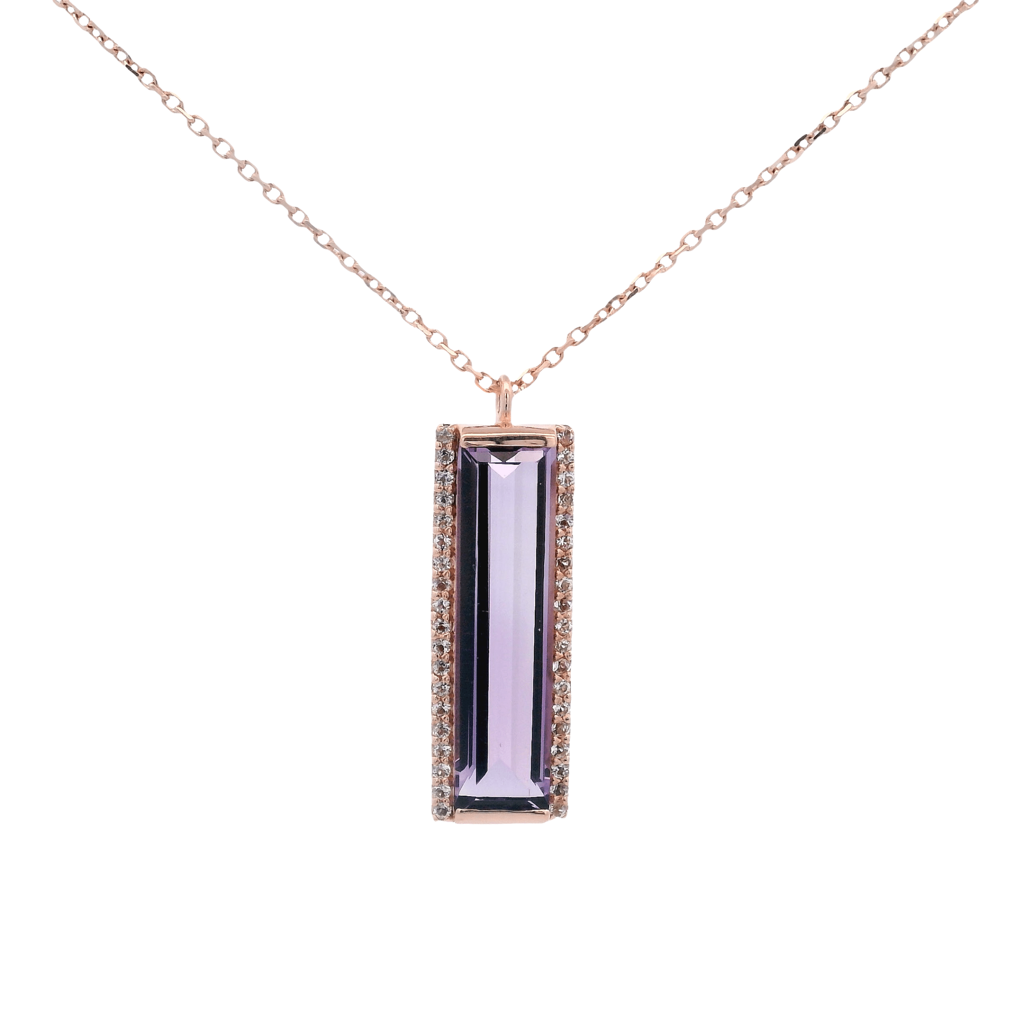 925RG SOLITARY BAGUETTE AMETHYST WITH TOPAZ WHITE NECKLACE - C'SANTOS