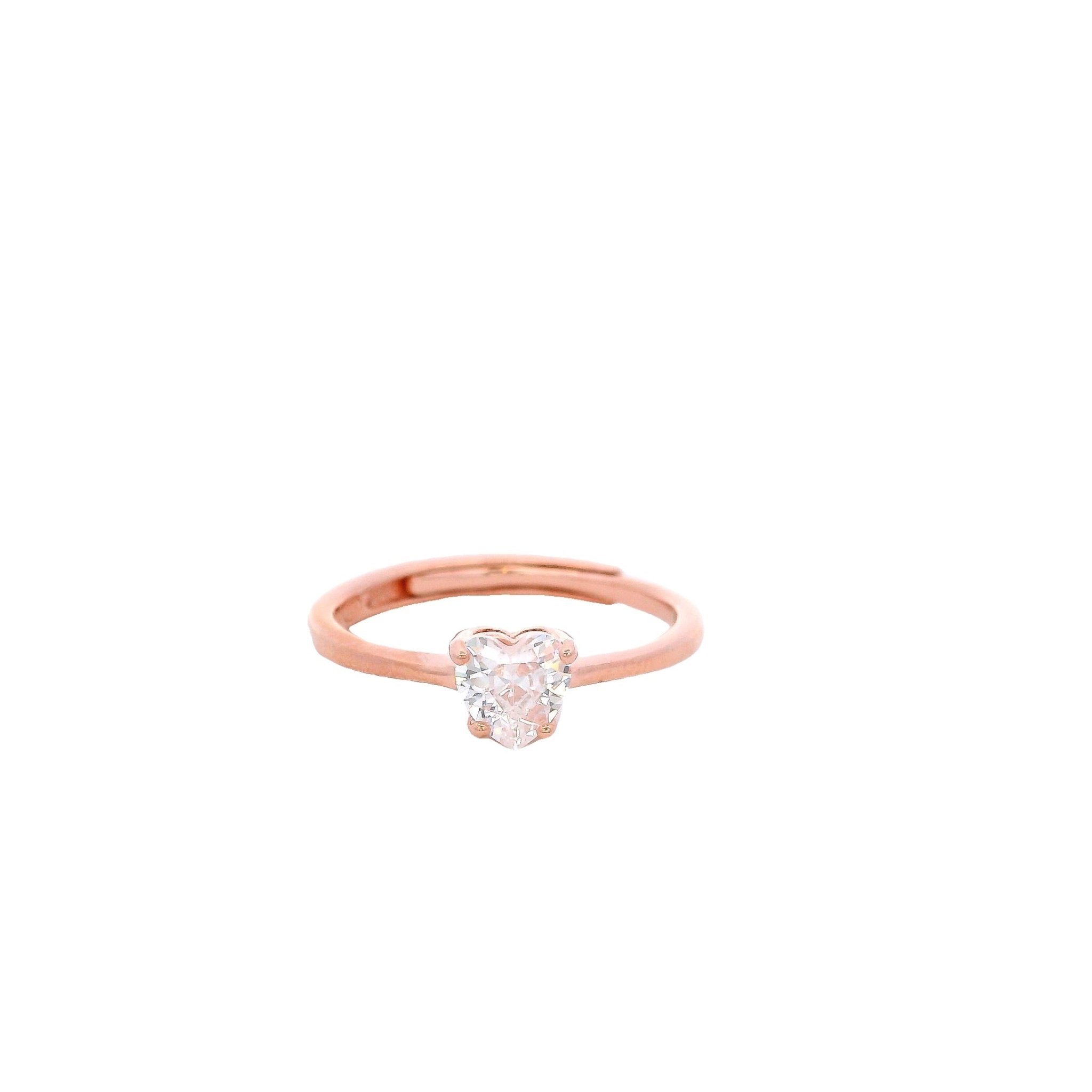 925RG SOLITARY HEART WHITE CZ ADJUSTABLE RING - C'SANTOS