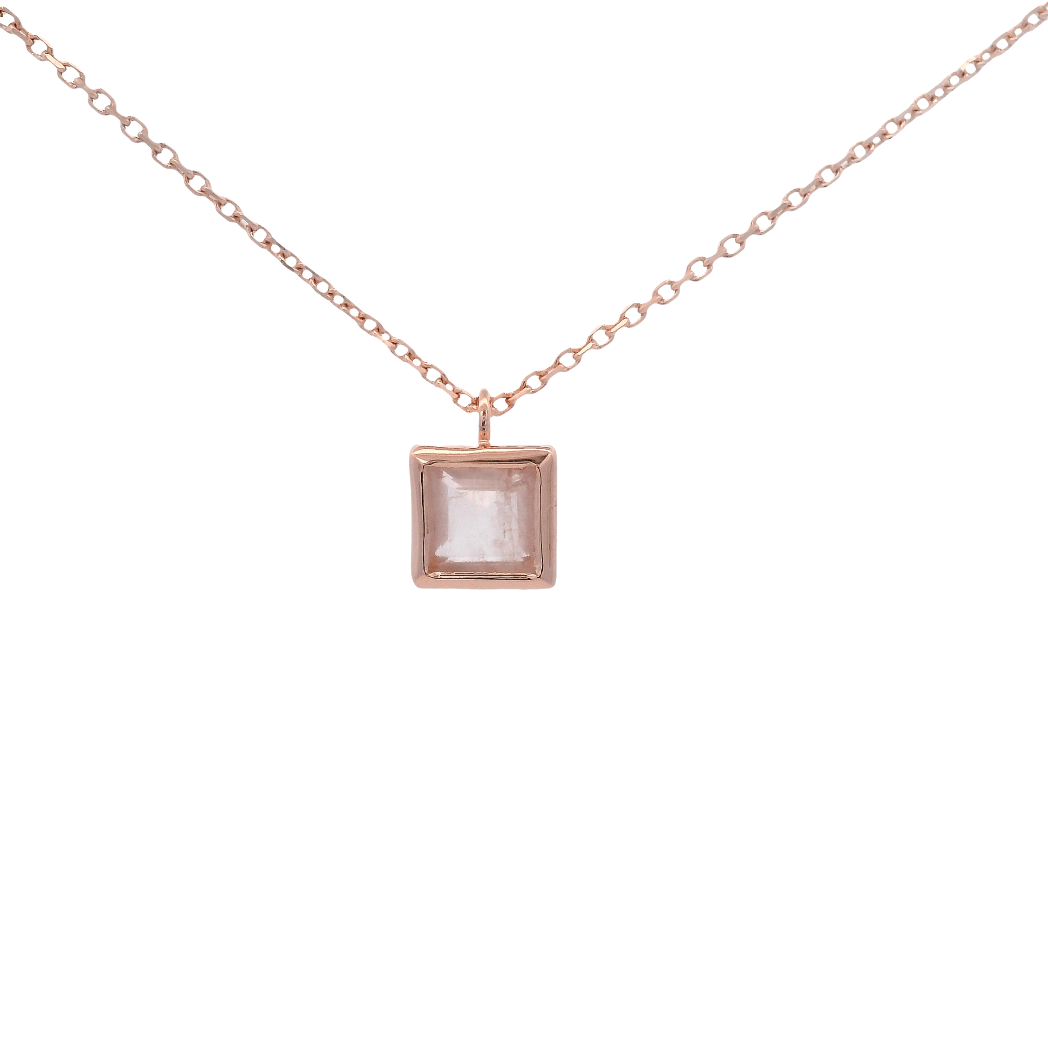 925RG SQUARE BEZEL ROSE QUARTZ NECKLACE - C'SANTOS