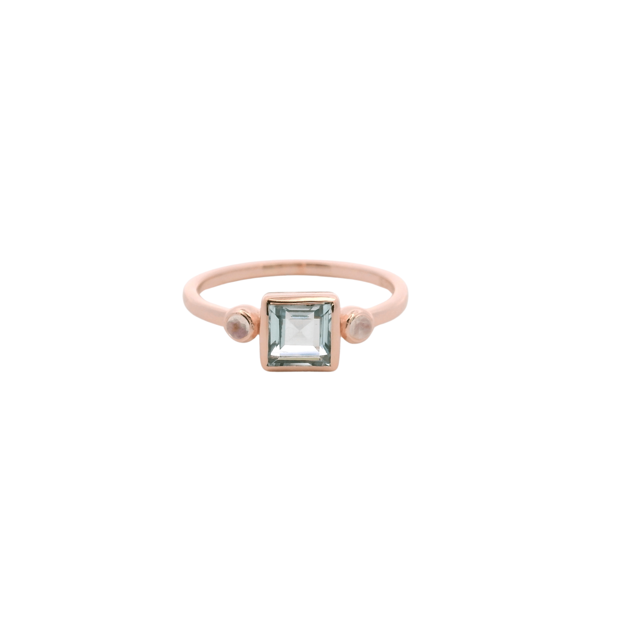 925RG SQUARE BEZEL WITH TOPAZ BLUE SKY TWO STONE MOOSTONE RING T6.5 - C'SANTOS